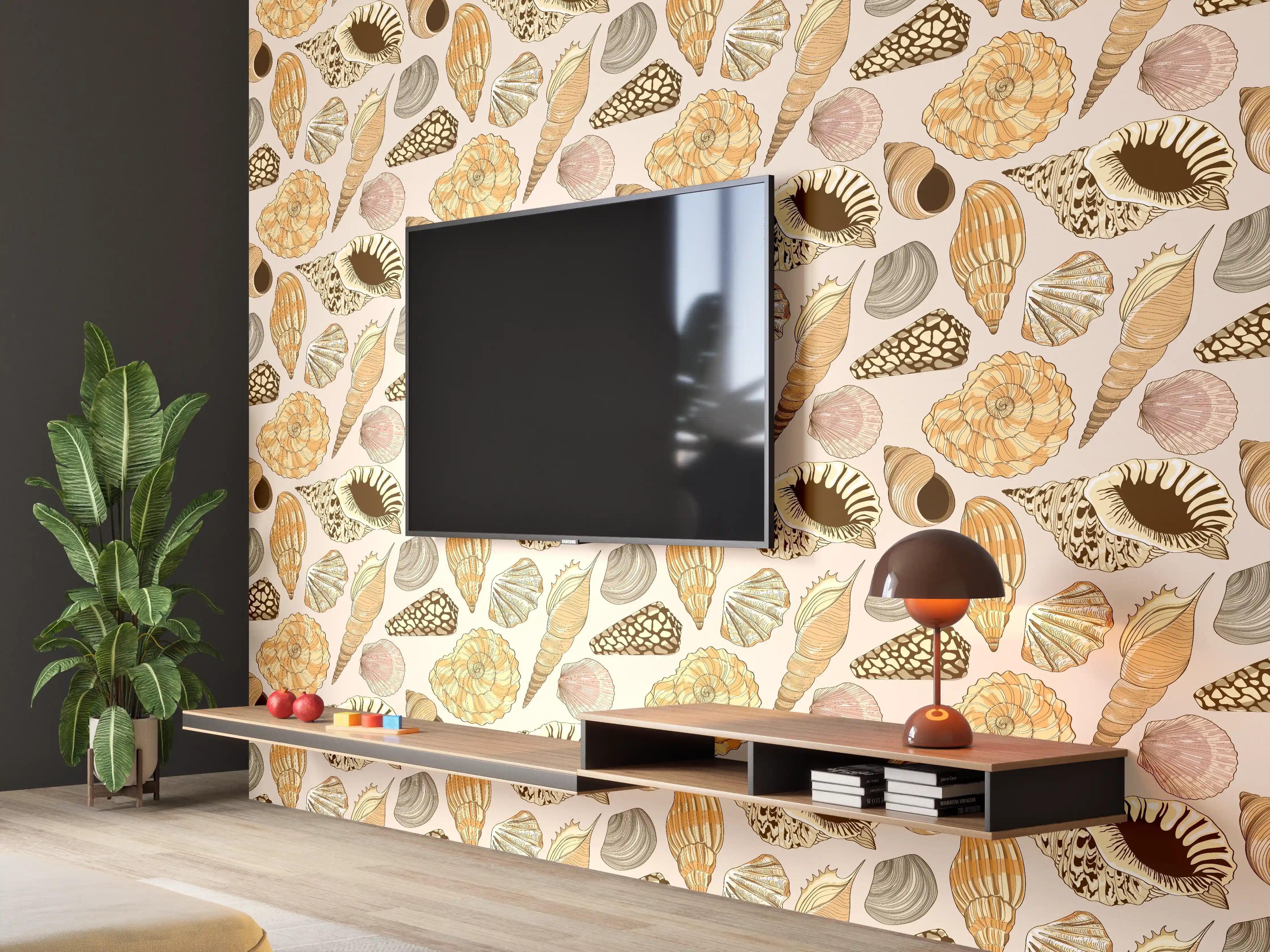 Wandverkleidung Wohnzimmer - Muschelmuster Beige-Orange