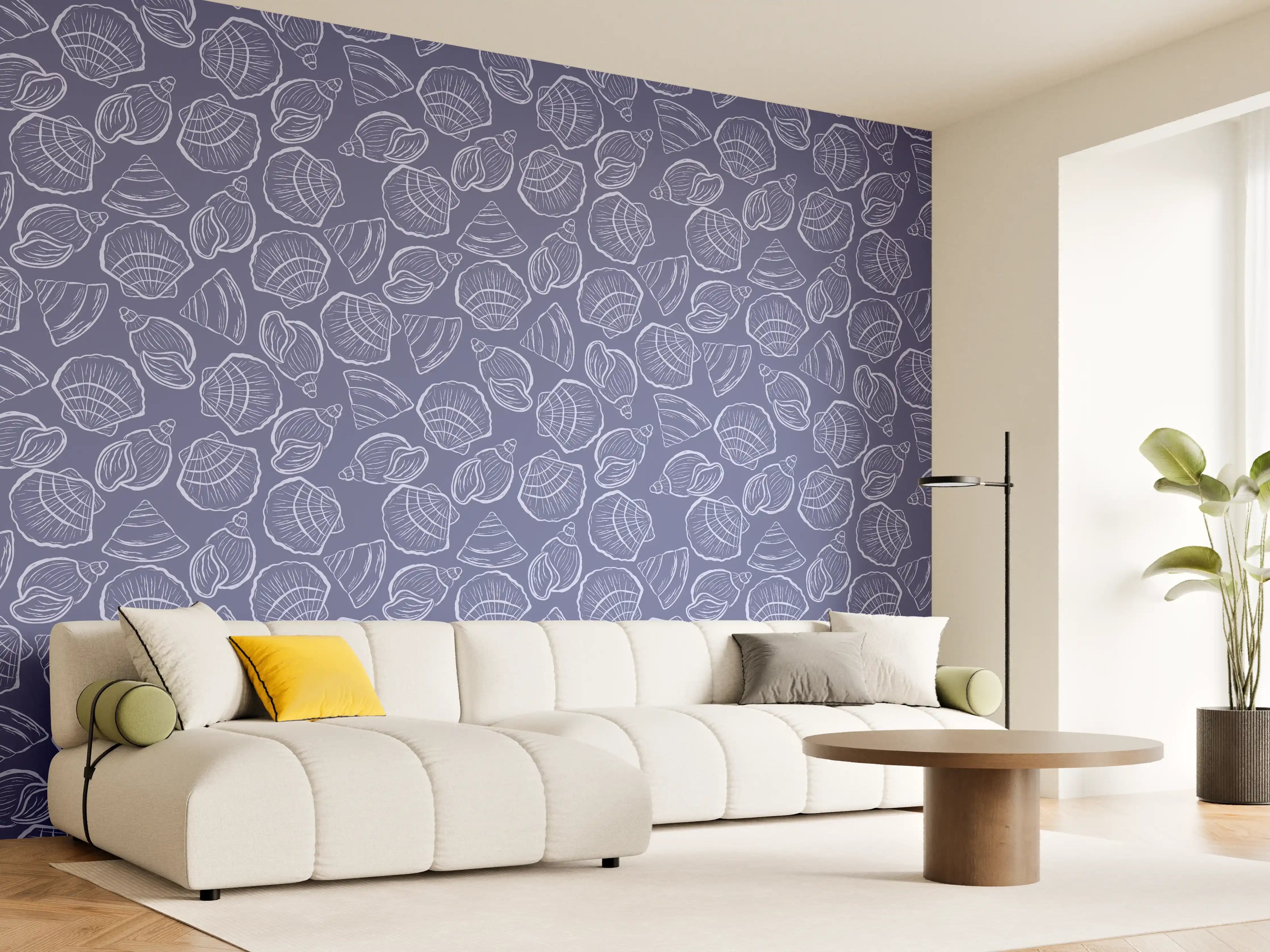Wandverkleidung Wohnzimmer - Muschelmuster Mitternachtsblau