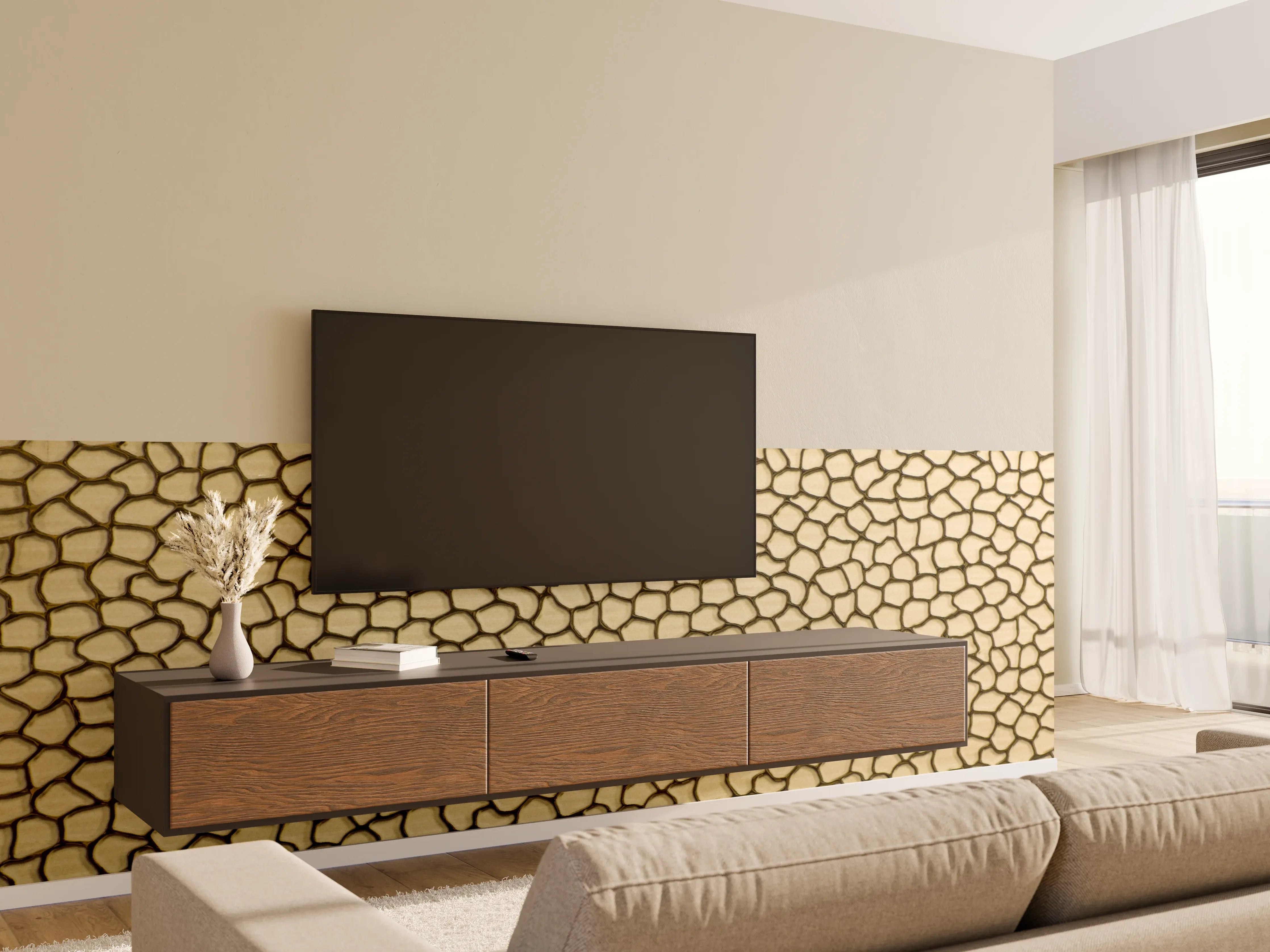 Wandverkleidung Wohnzimmer - Muster der Crackle-Textur in Gold