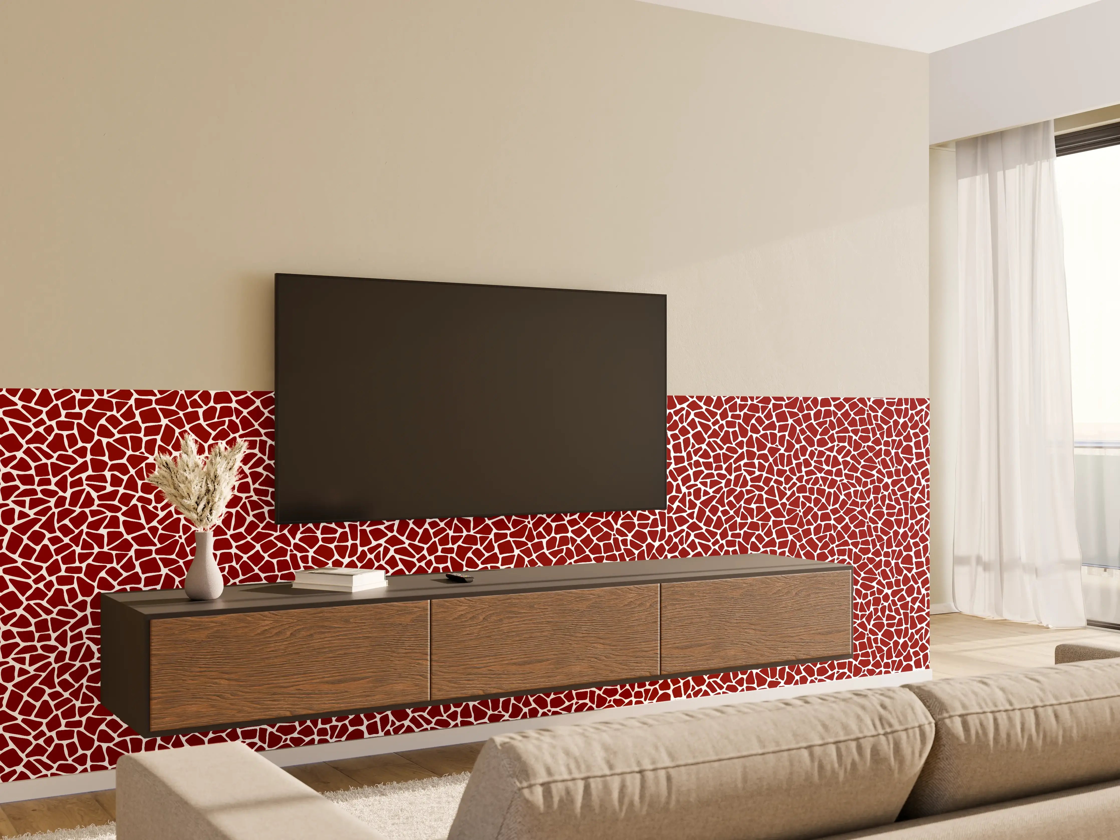 Wandverkleidung Wohnzimmer - Muster eines roten Mosaiks mit feinen Linien