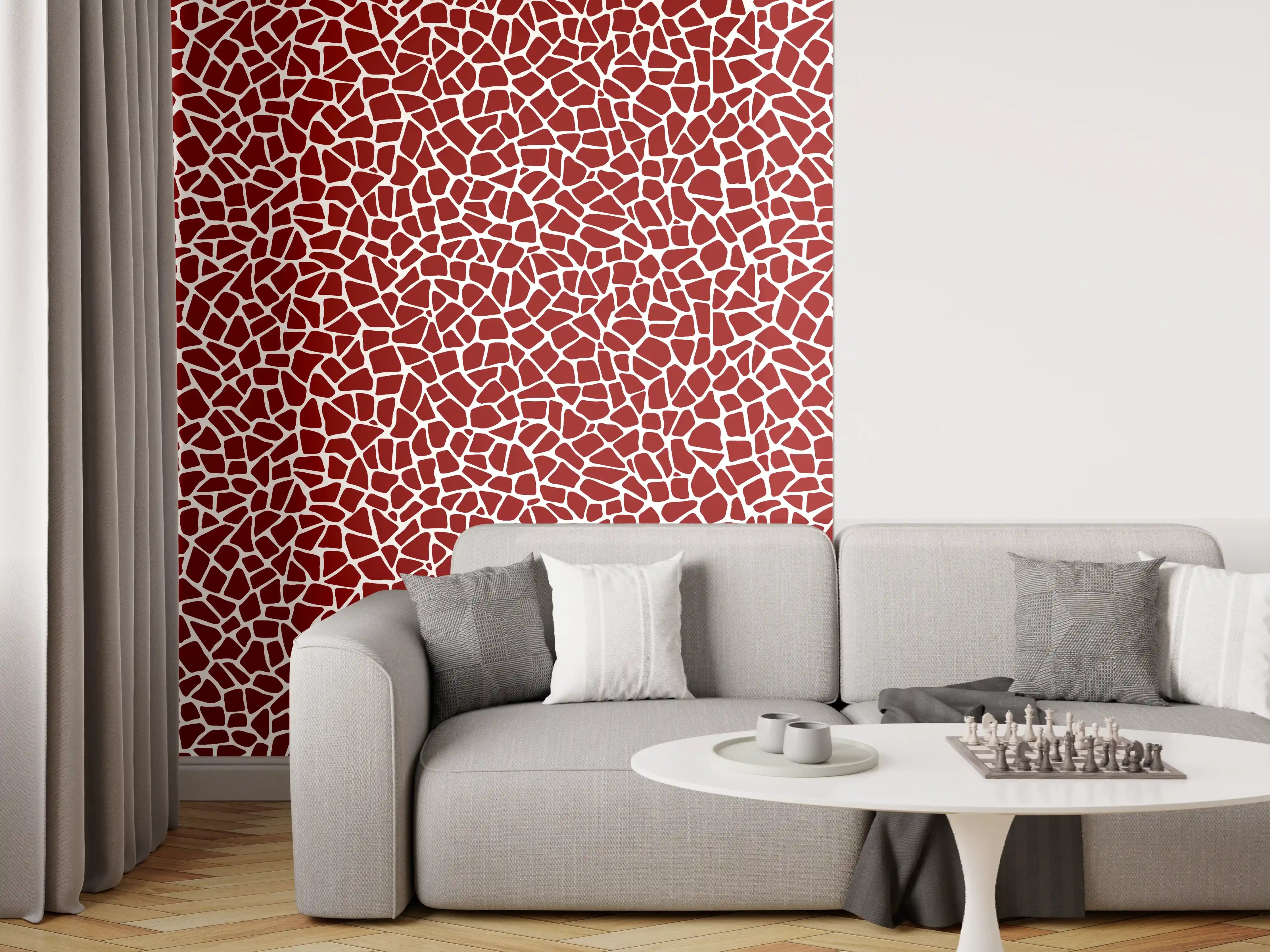 Wandverkleidung Wohnzimmer - Muster eines roten Mosaiks mit feinen Linien