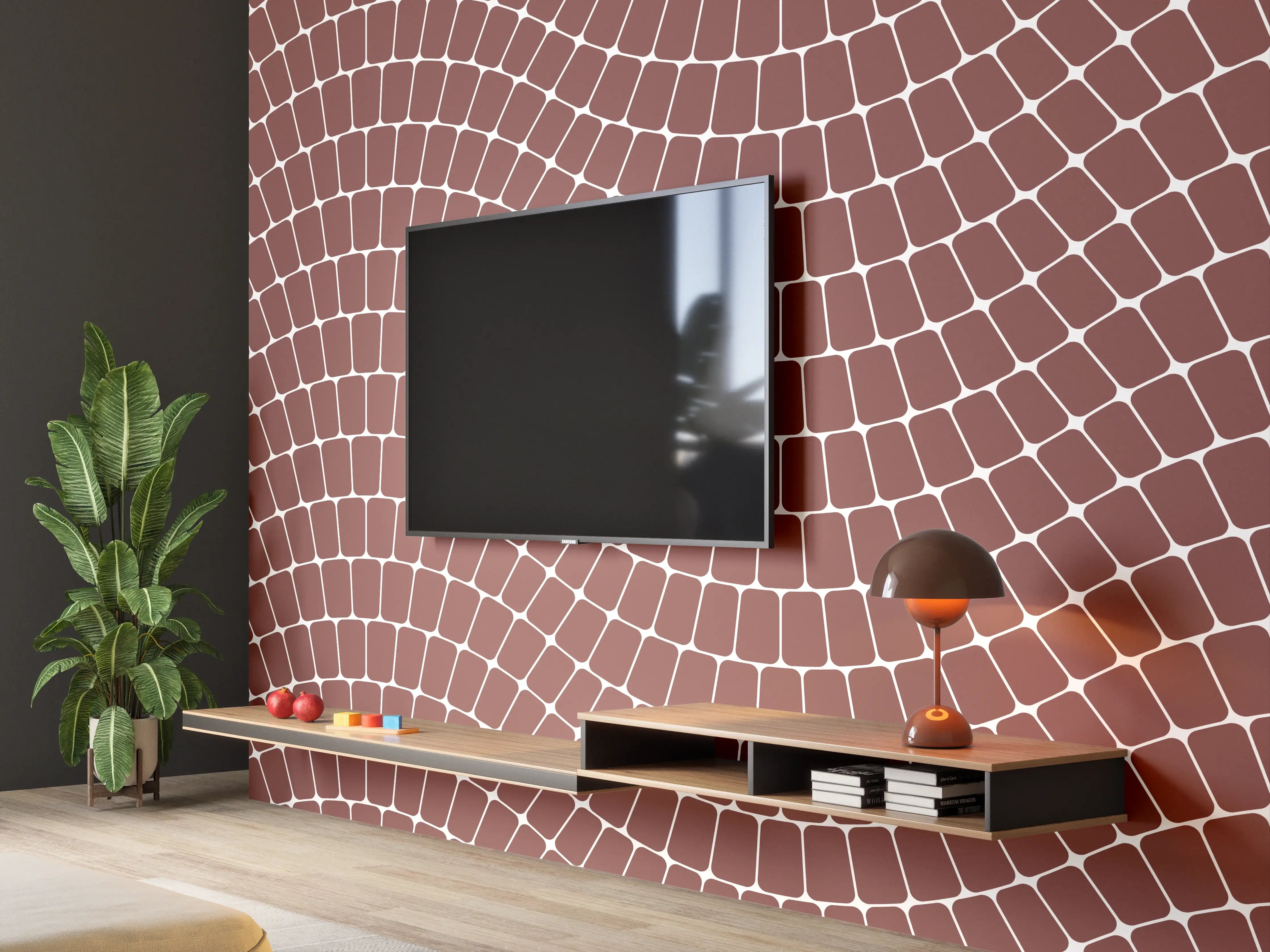 Wandverkleidung Wohnzimmer - Musterhafte Mosaik-Fliesen, warme Erdtöne