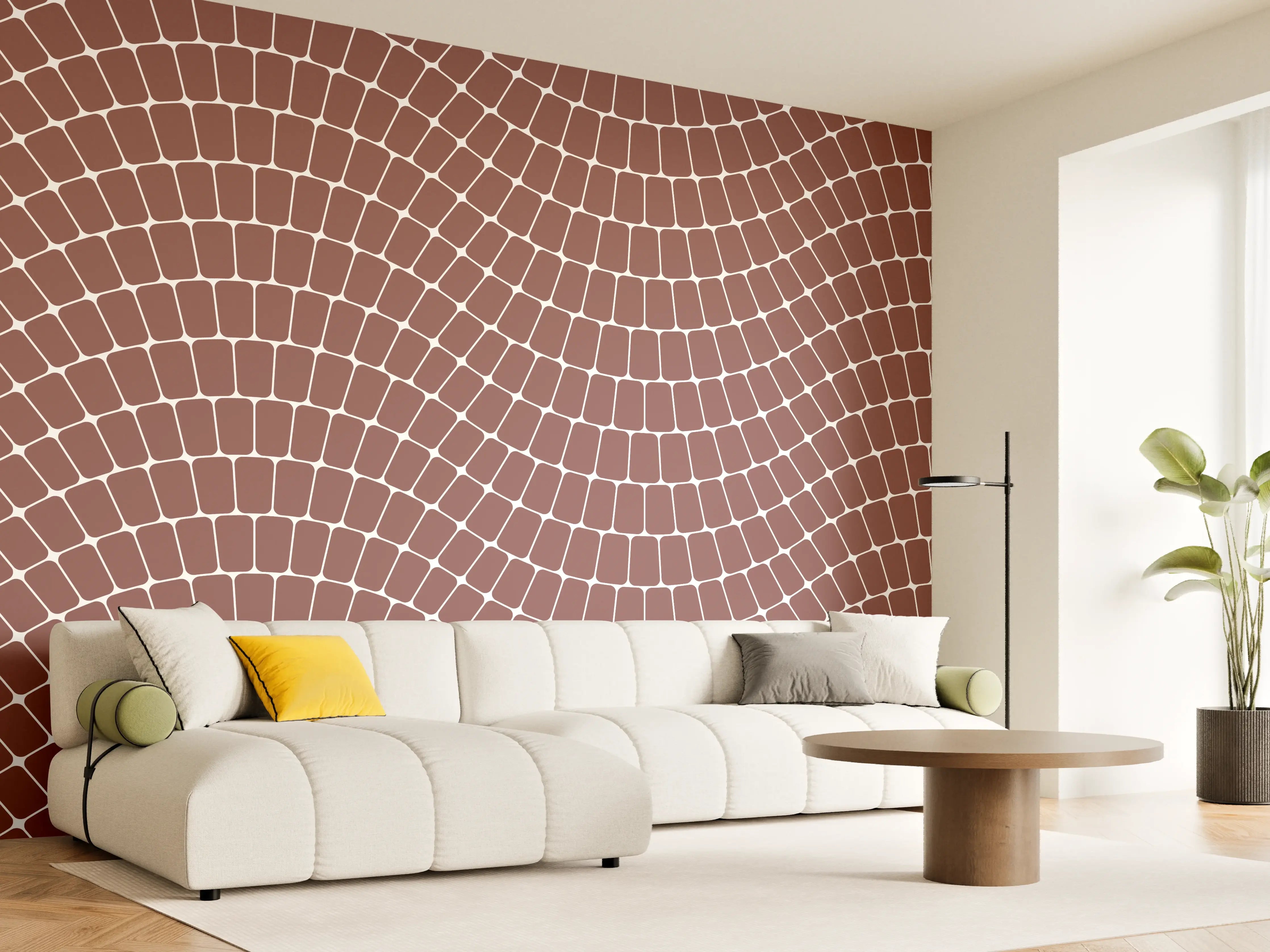 Wandverkleidung Wohnzimmer - Musterhafte Mosaik-Fliesen, warme Erdtöne