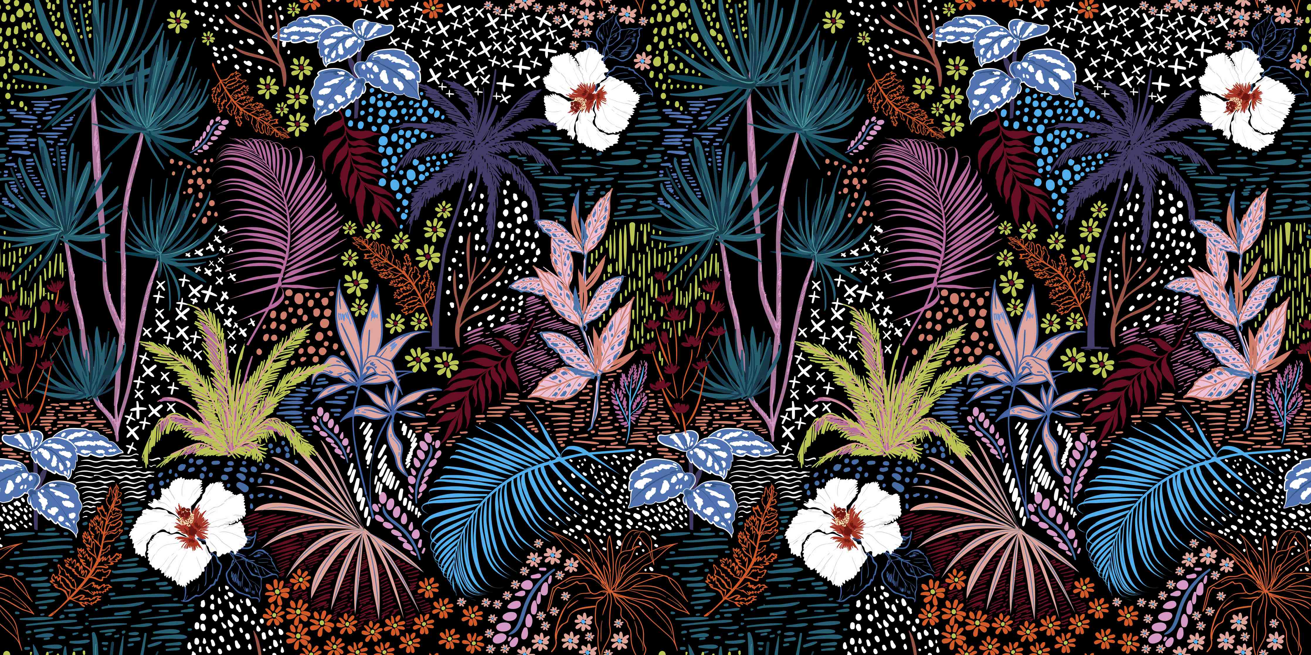 Wandverkleidung Wohnzimmer-Mystic Tropic Pflanzenmuster