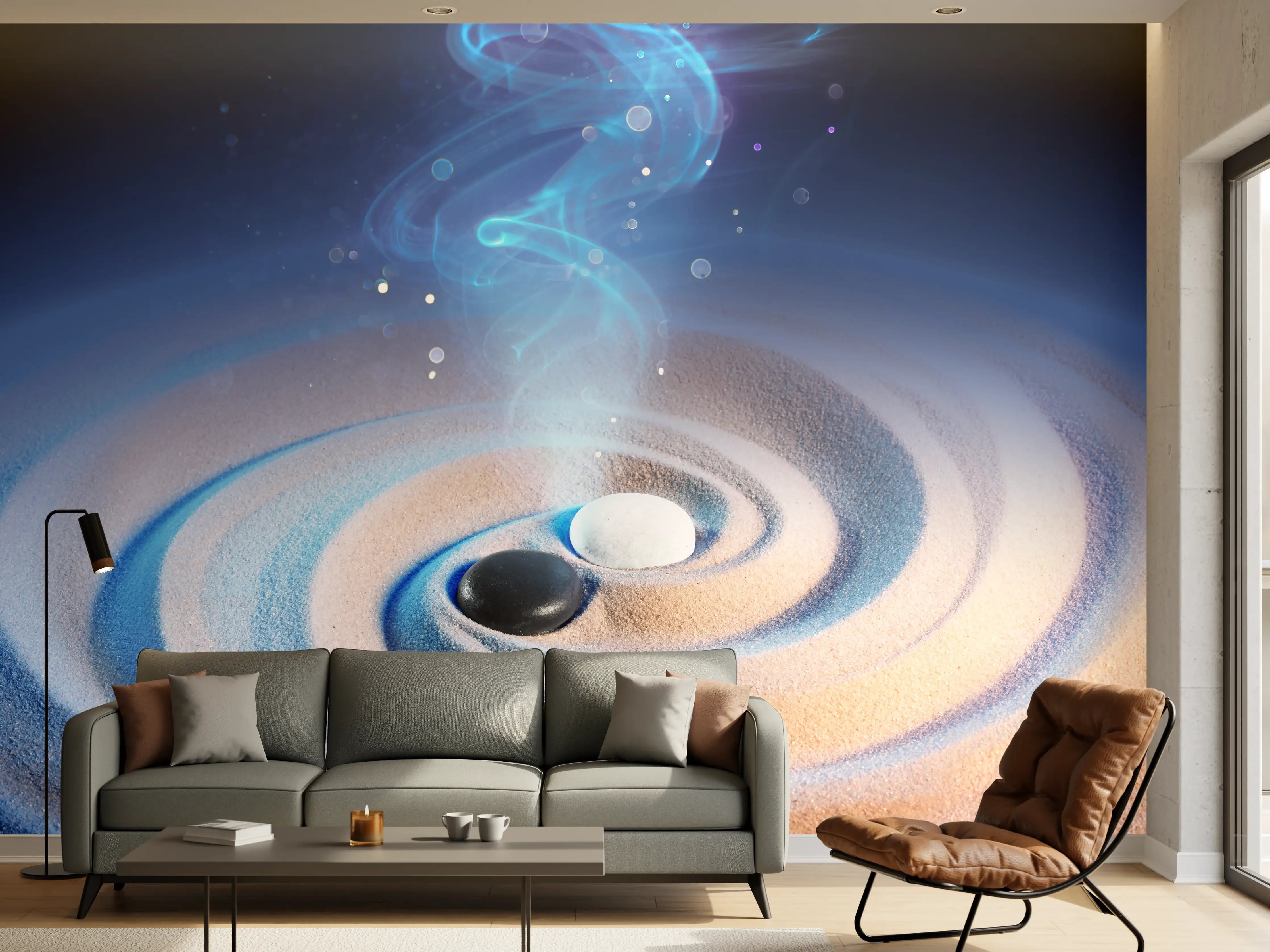 Wandverkleidung Wohnzimmer - Mystische Energieeffekte auf Sand