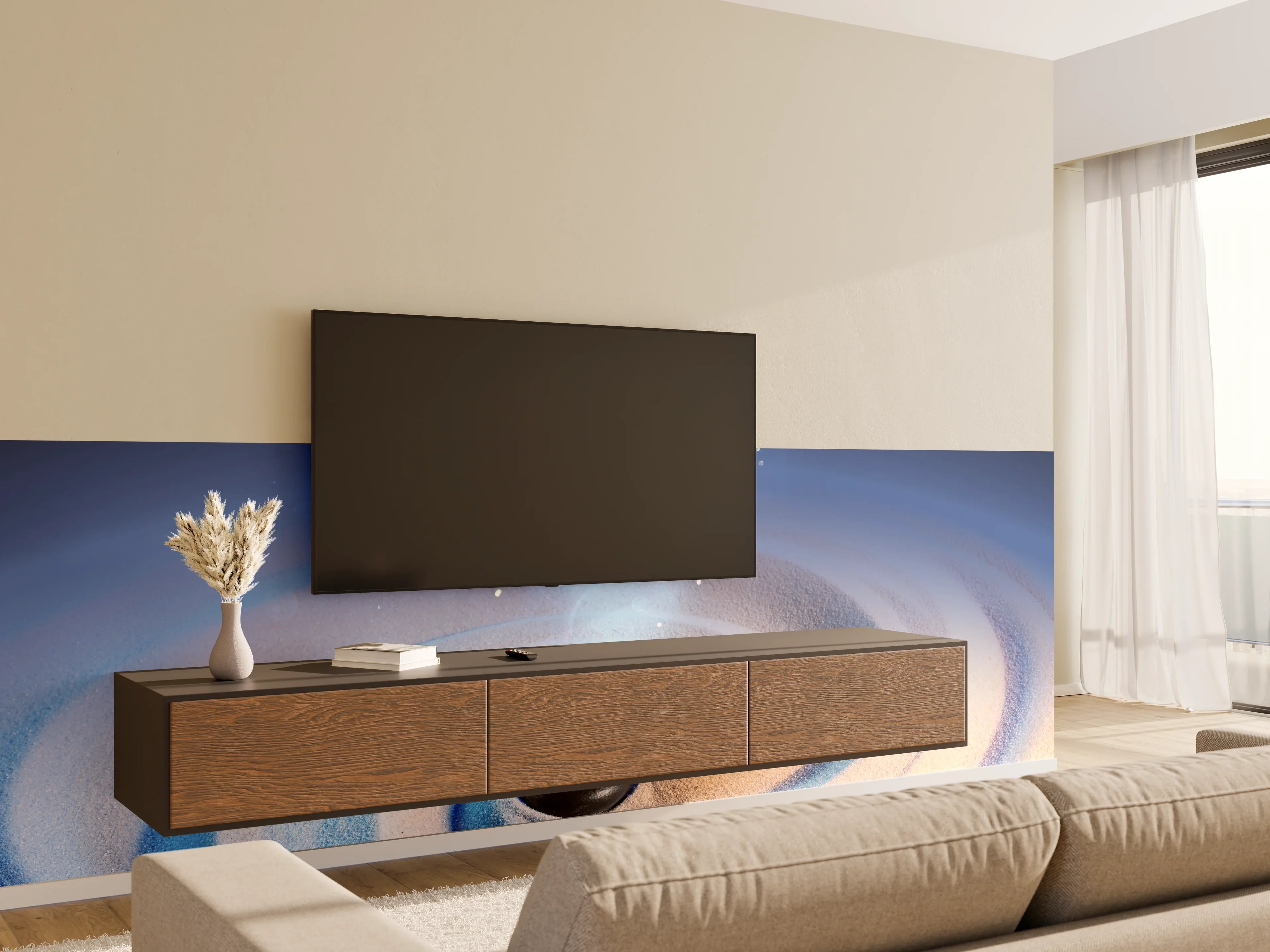 Wandverkleidung Wohnzimmer - Mystische Energieeffekte auf Sand