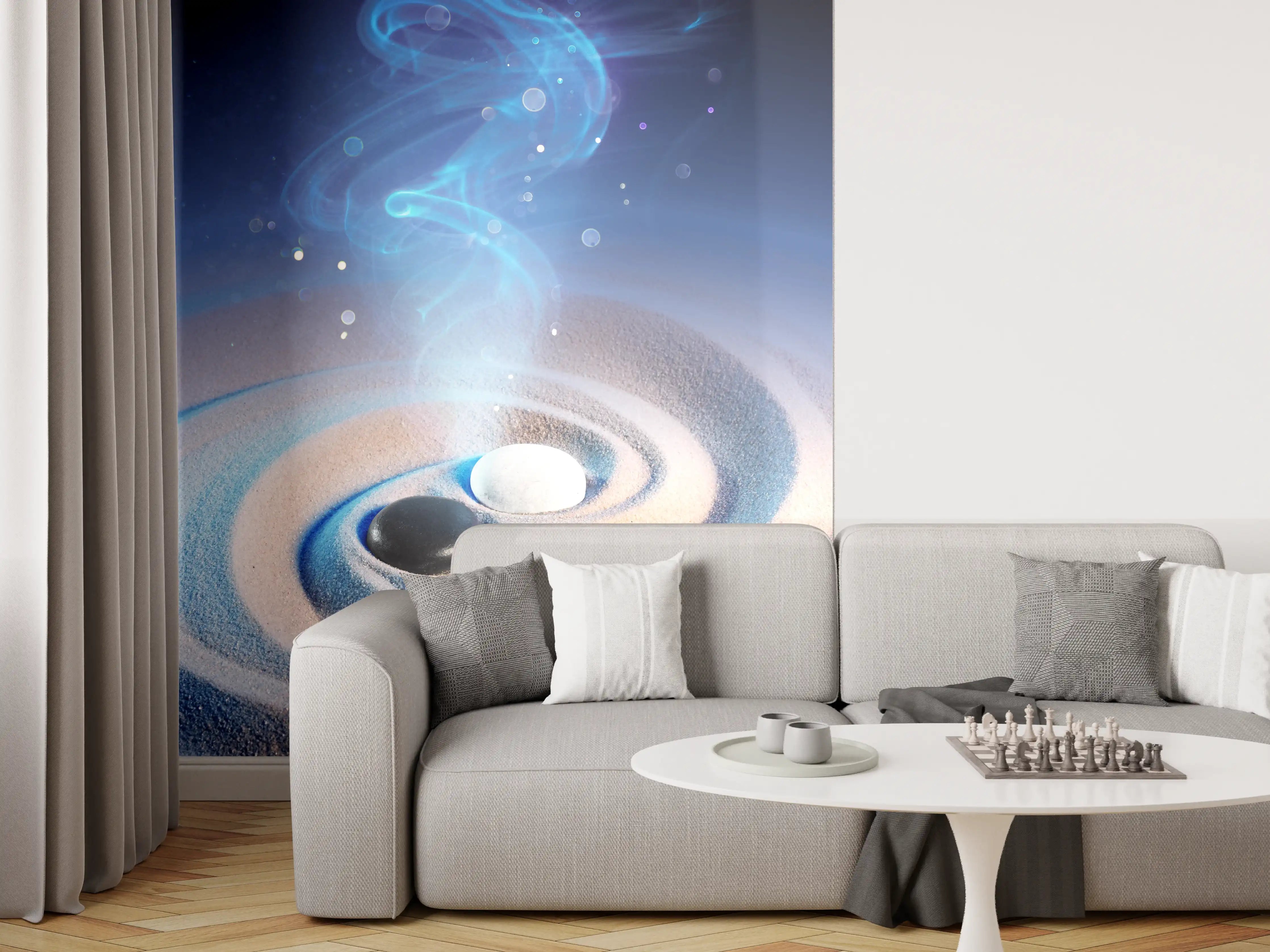 Wandverkleidung Wohnzimmer - Mystische Energieeffekte auf Sand