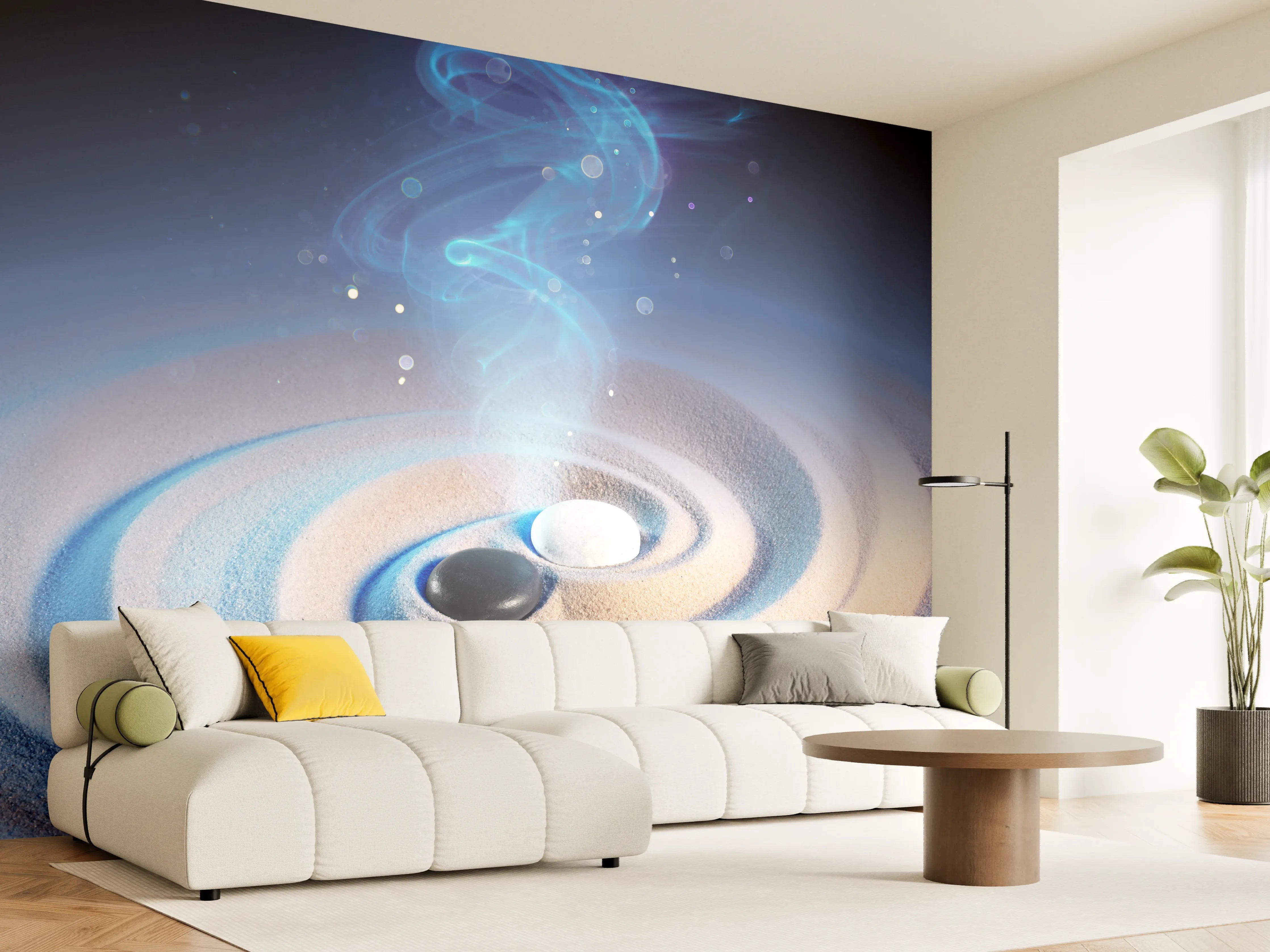 Wandverkleidung Wohnzimmer - Mystische Energieeffekte auf Sand