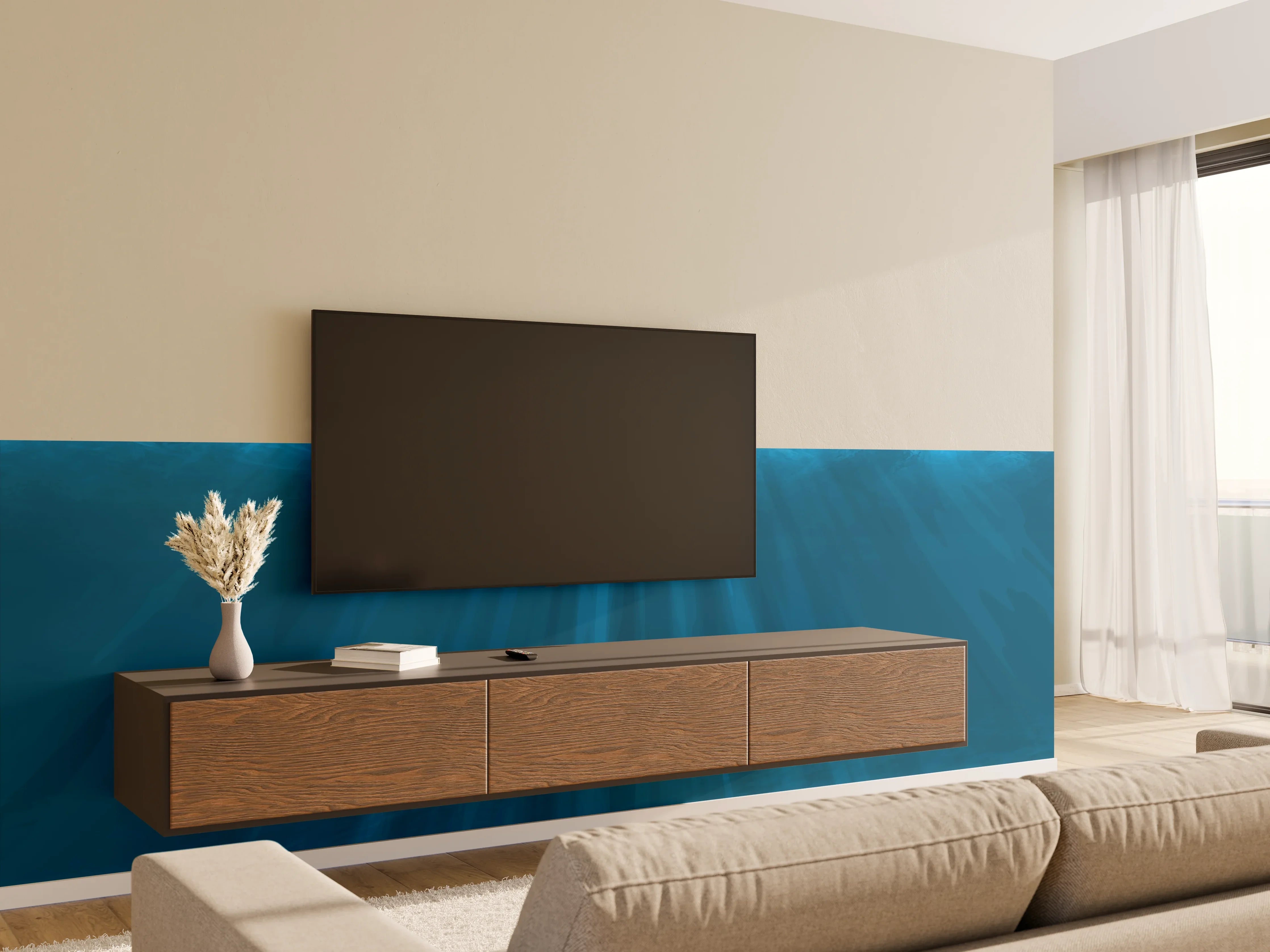 Wandverkleidung Wohnzimmer - Mystische Unterwasserwelt Blau