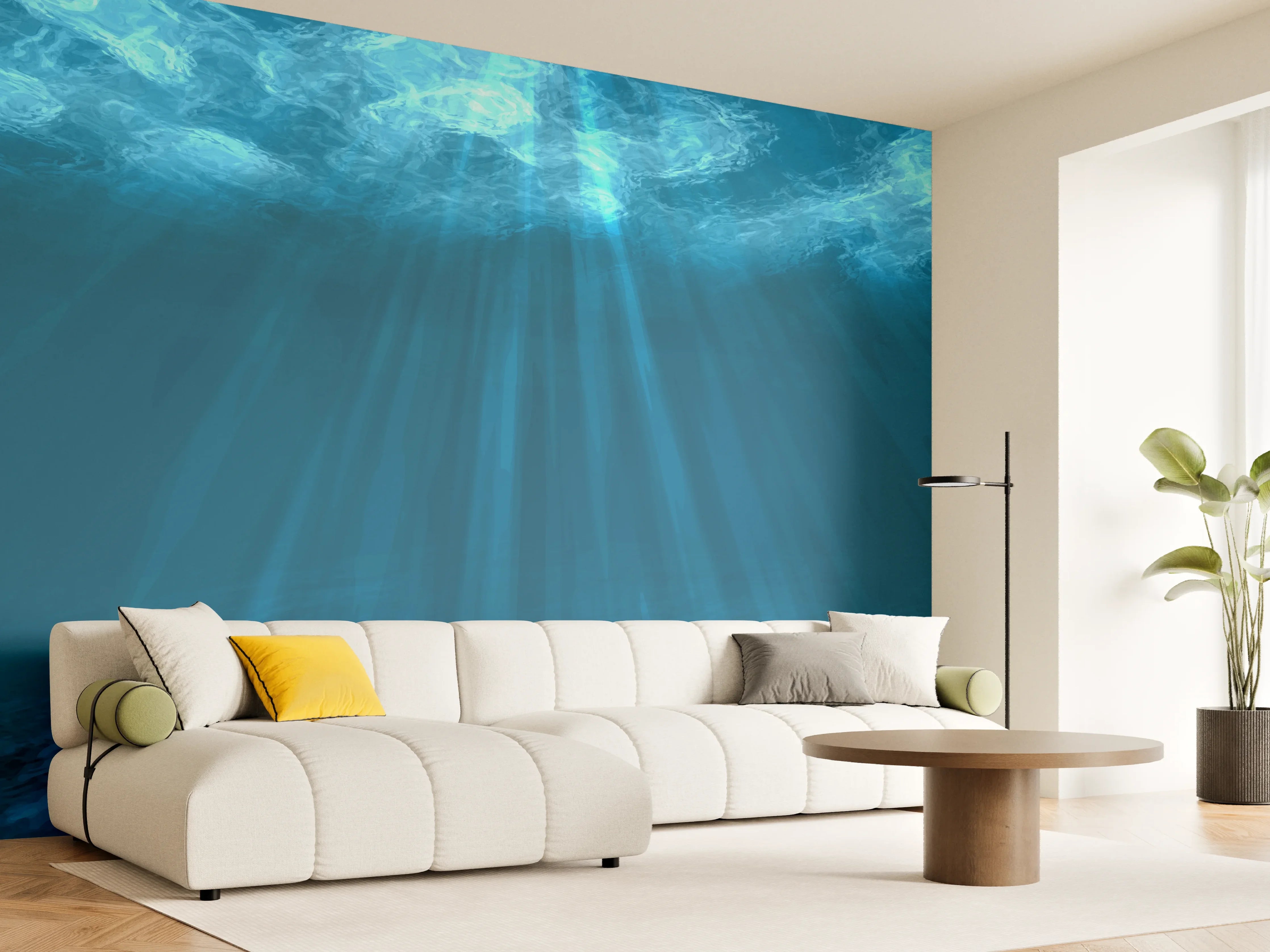 Wandverkleidung Wohnzimmer - Mystische Unterwasserwelt Blau