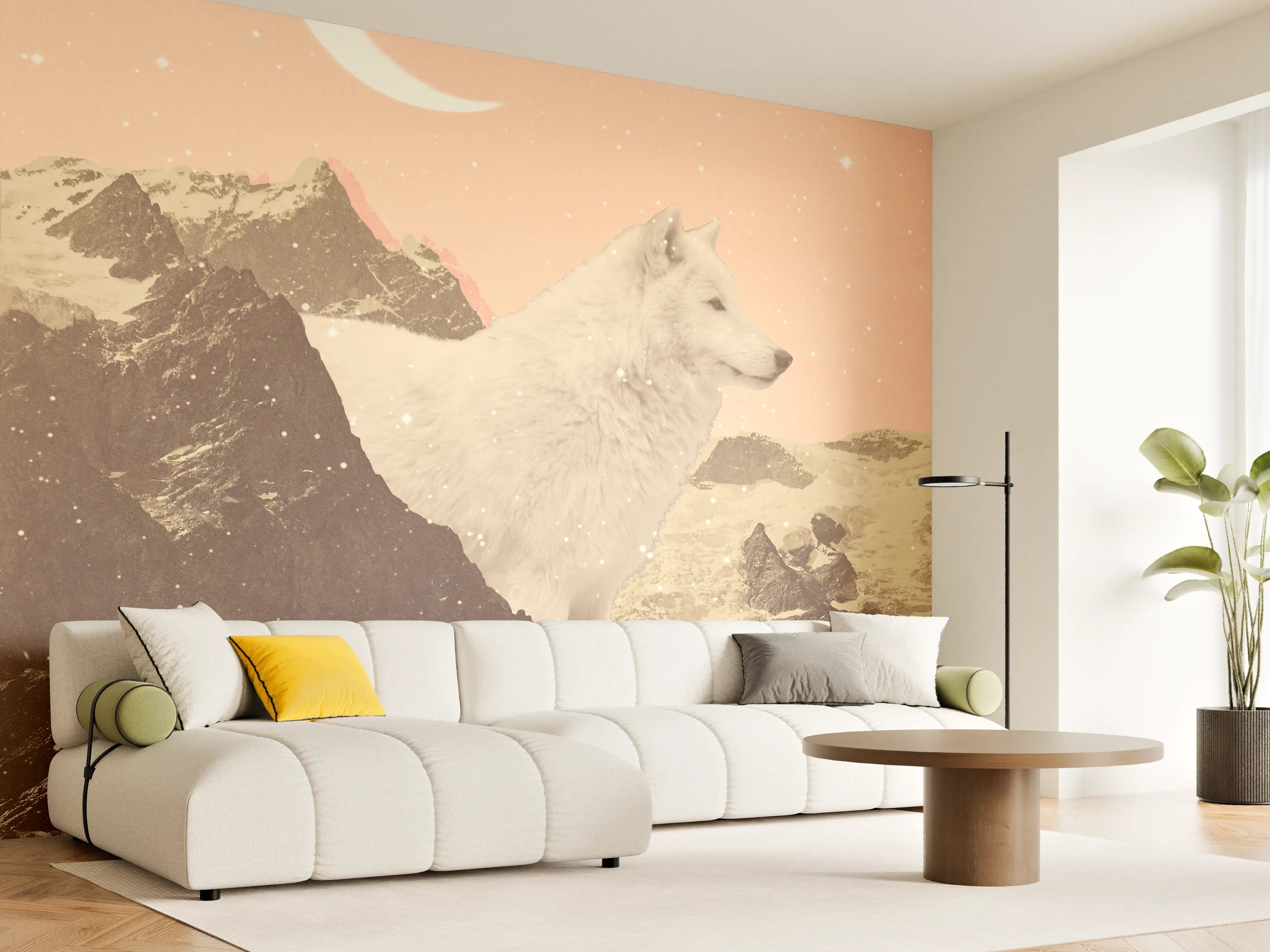 Wandverkleidung Wohnzimmer - Mystischer Luchse in Berglandschaft bei Mondschein