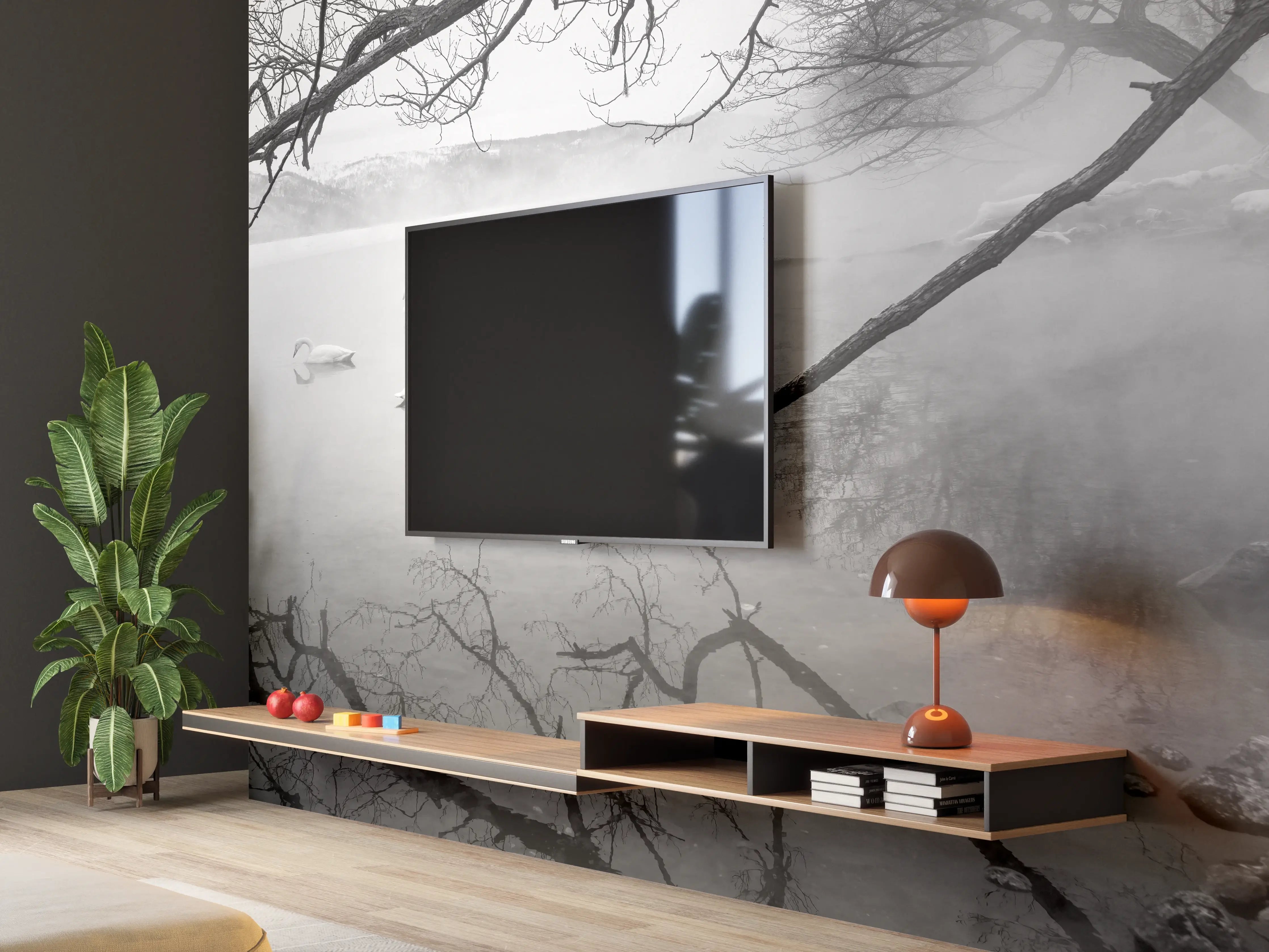Wandverkleidung Wohnzimmer - Mystischer Nebel am Fluss
