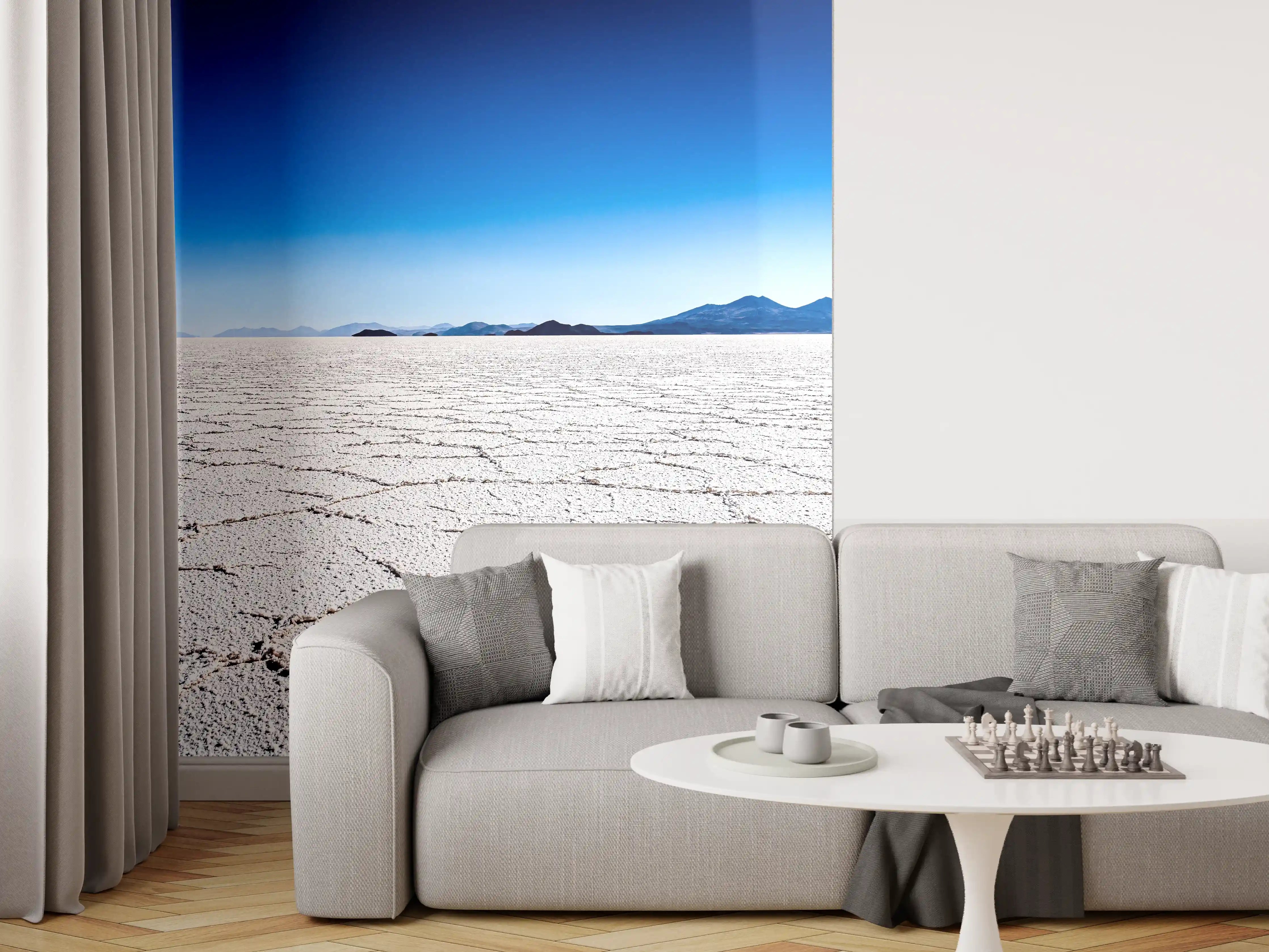 Wandverkleidung Wohnzimmer - Mystischer Salzsee bei Sonnenschein