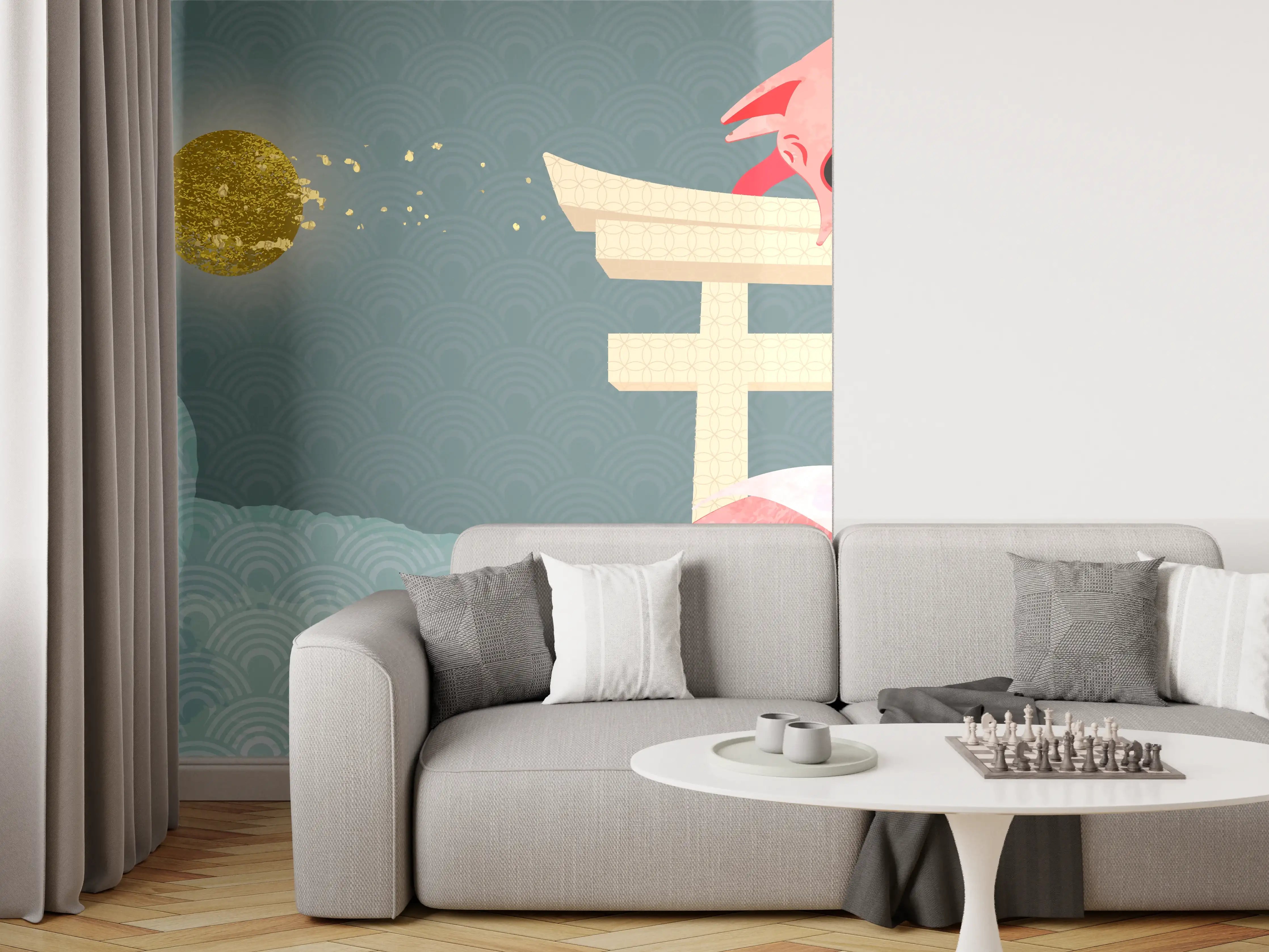 Wandverkleidung Wohnzimmer - Mystischer roter Drache Illustration