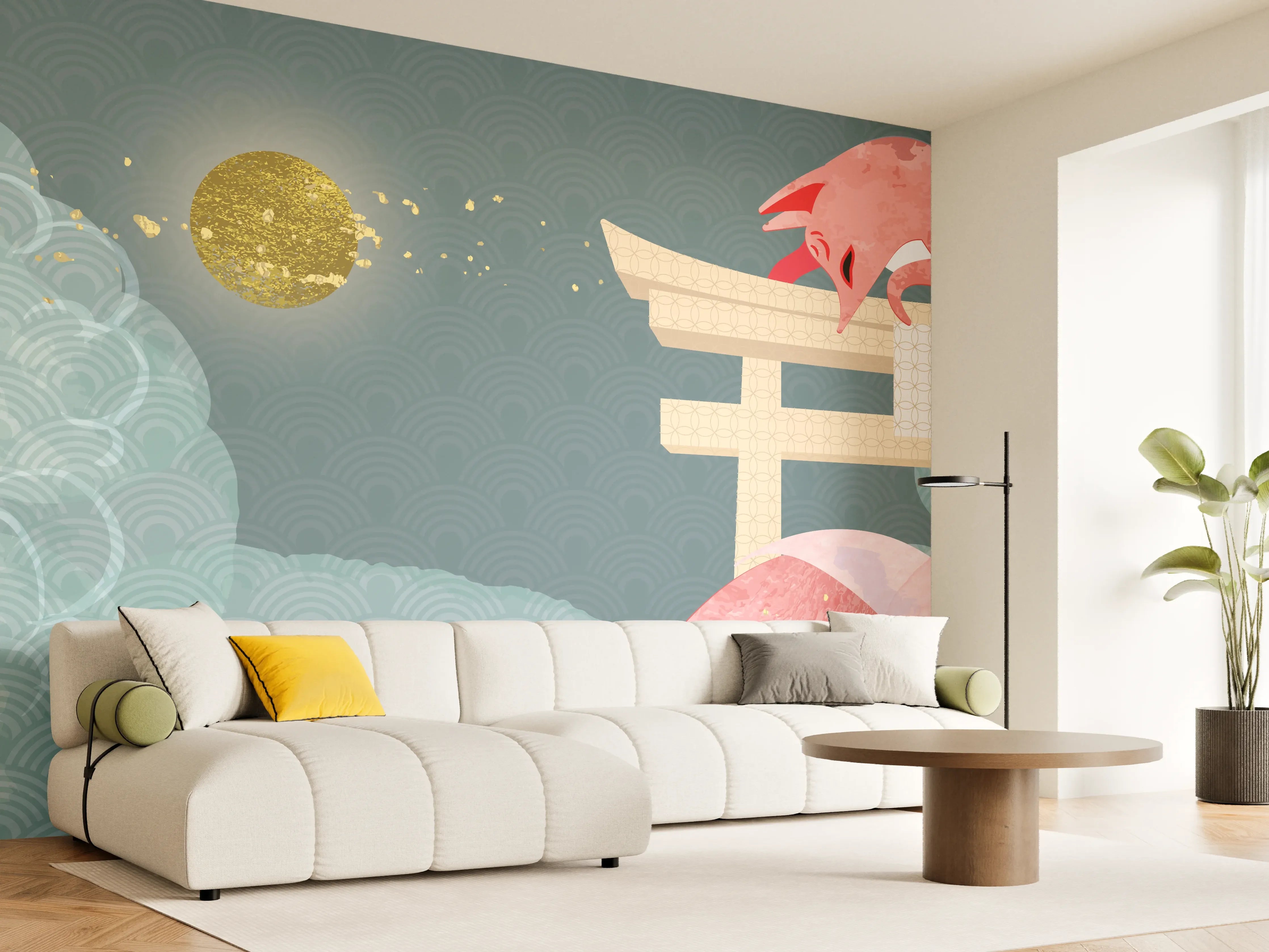 Wandverkleidung Wohnzimmer - Mystischer roter Drache Illustration