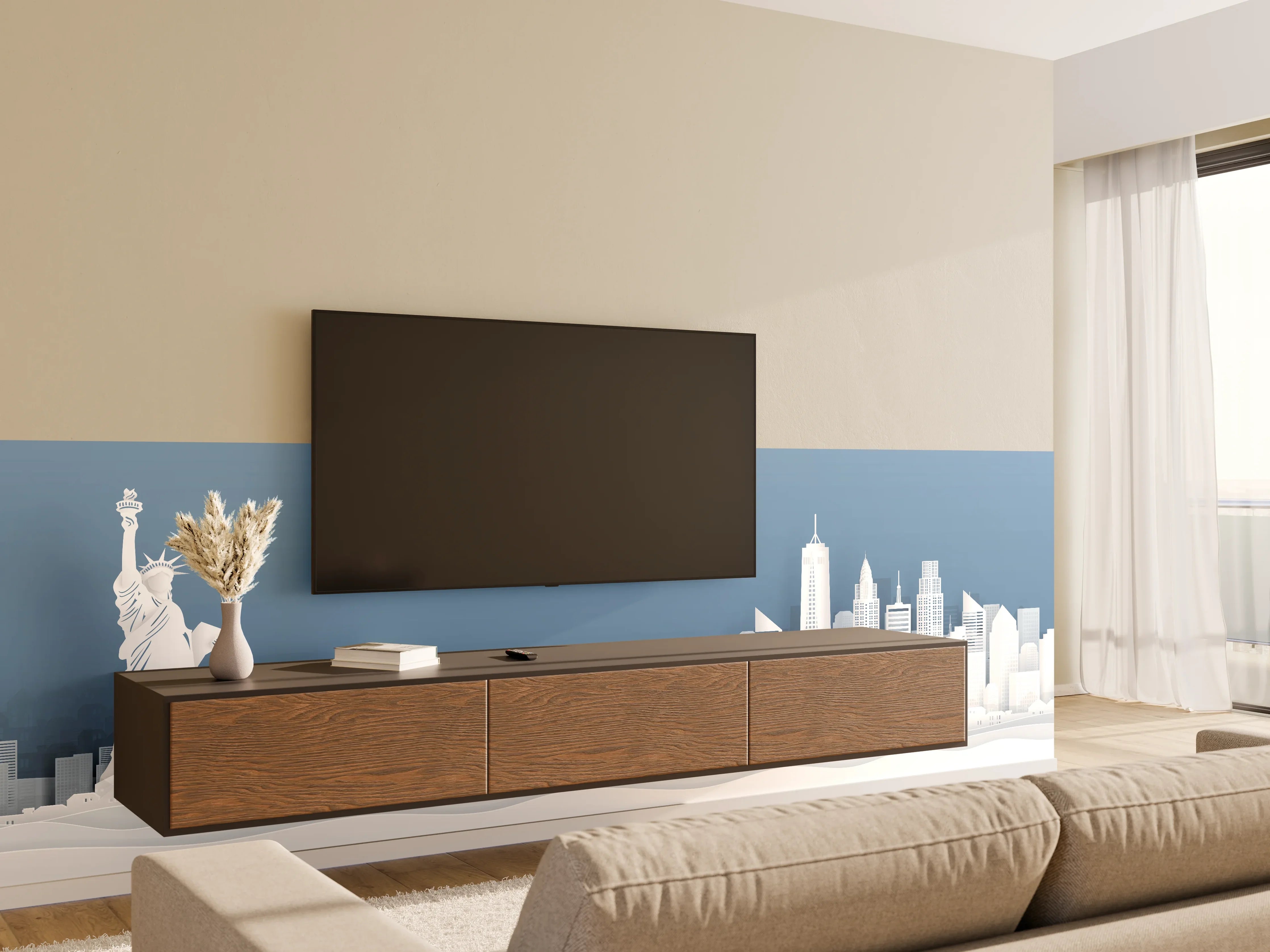 Wandverkleidung Wohnzimmer - NYC-Skyline Papercut Weiß