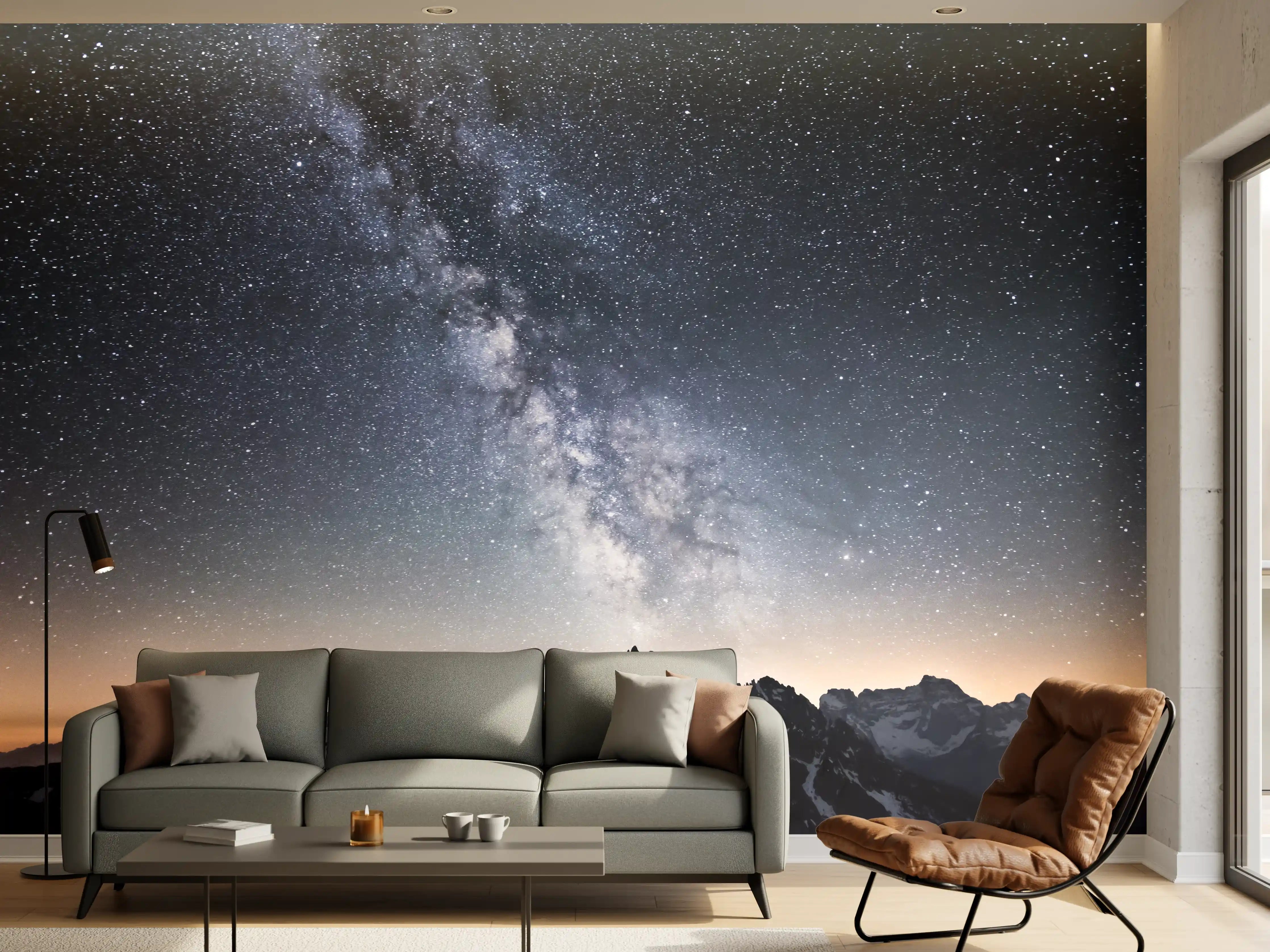 Wandverkleidung Wohnzimmer - Nacht über den grauen Bergen