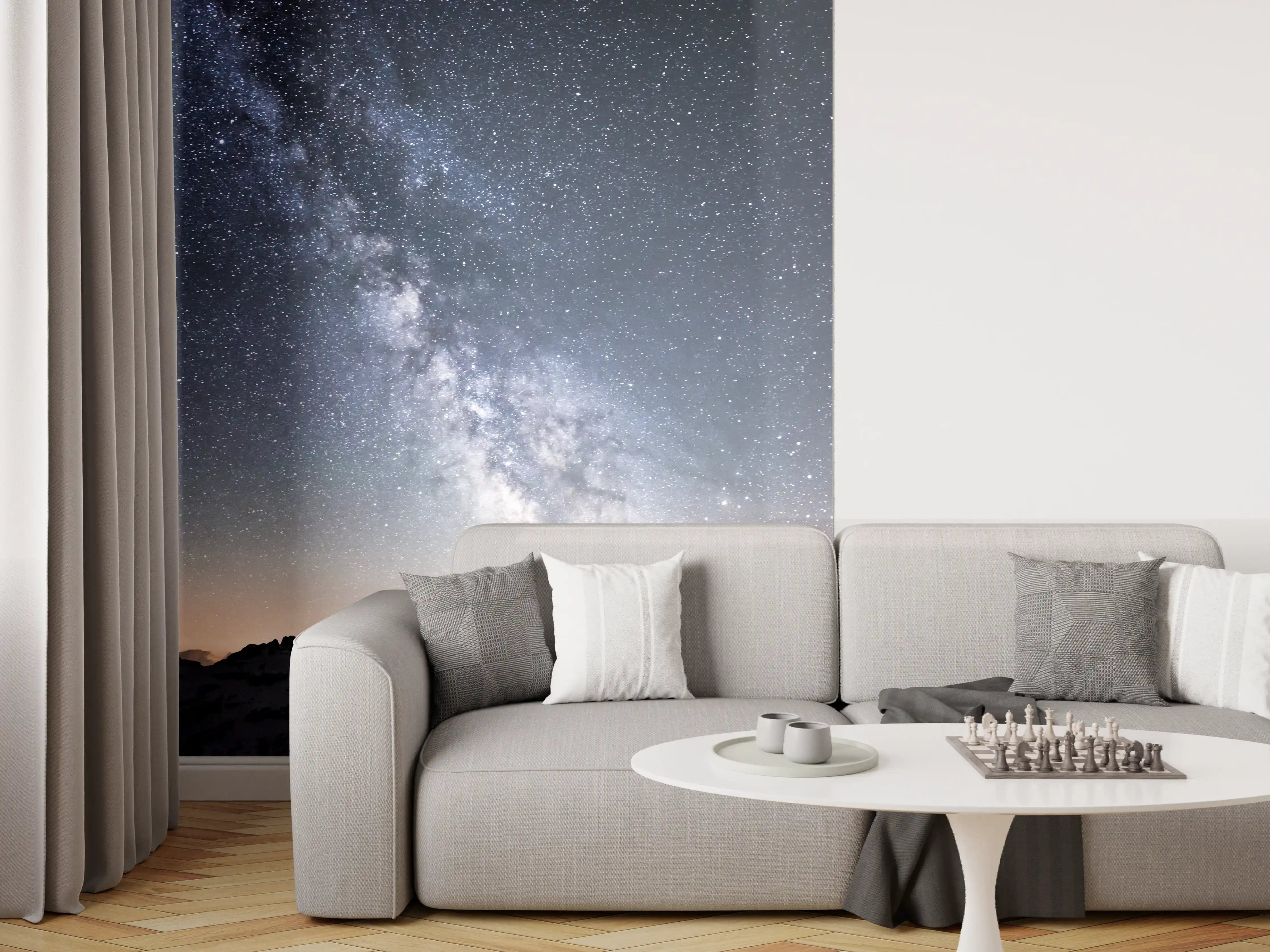 Wandverkleidung Wohnzimmer - Nacht über den grauen Bergen