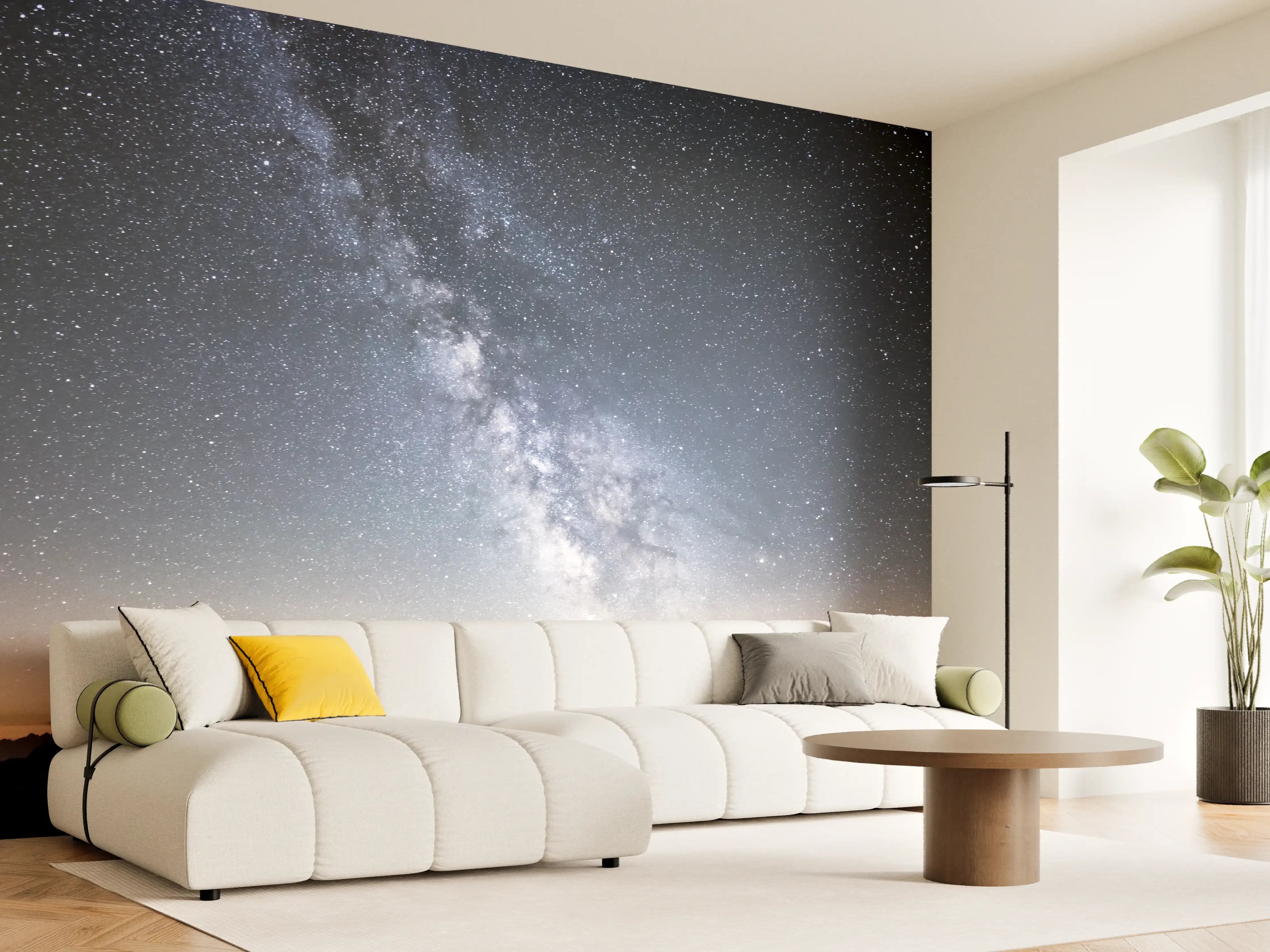 Wandverkleidung Wohnzimmer - Nacht über den grauen Bergen
