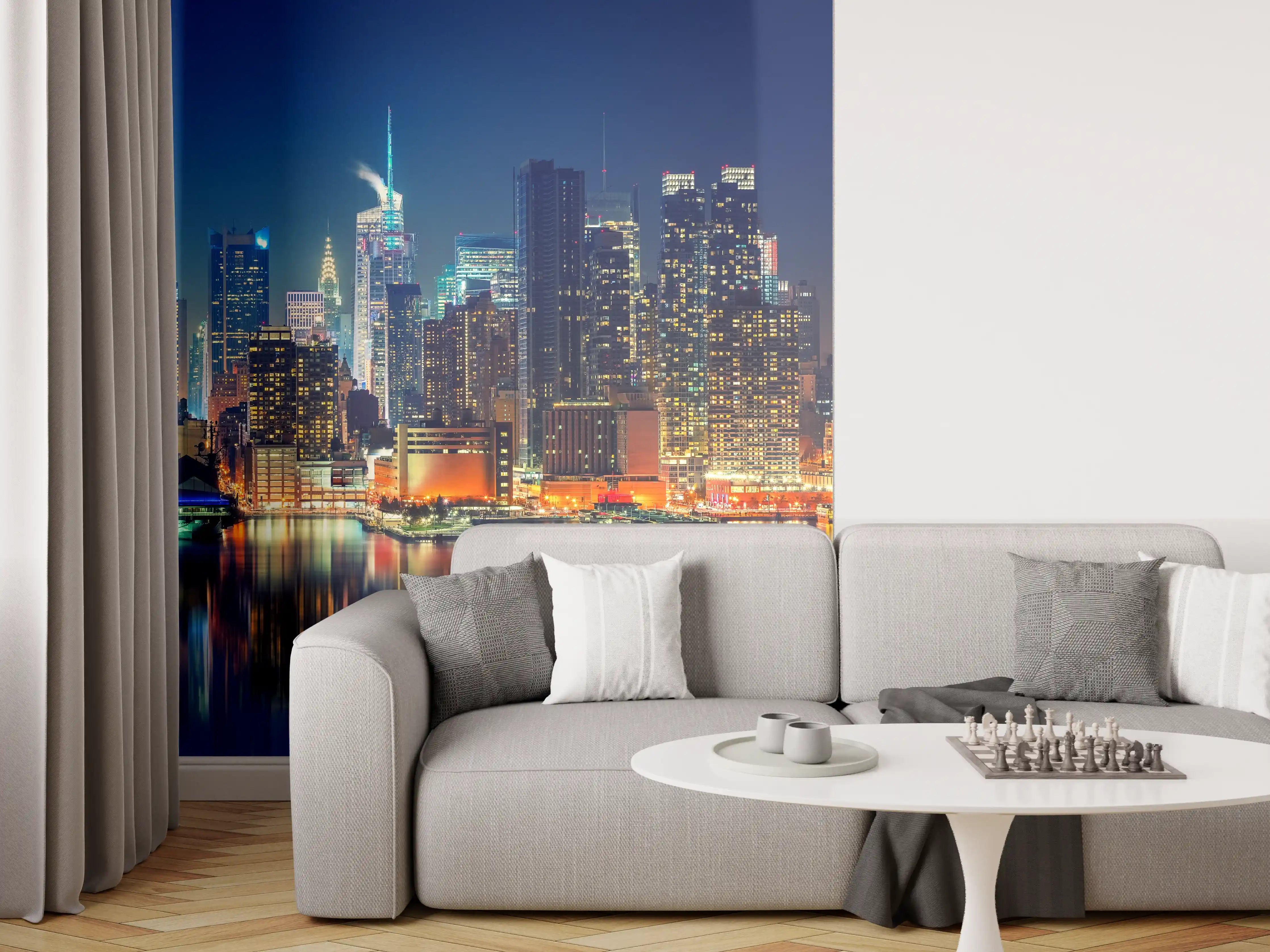 Wandverkleidung Wohnzimmer - Nachtgrau leuchtende Skyline