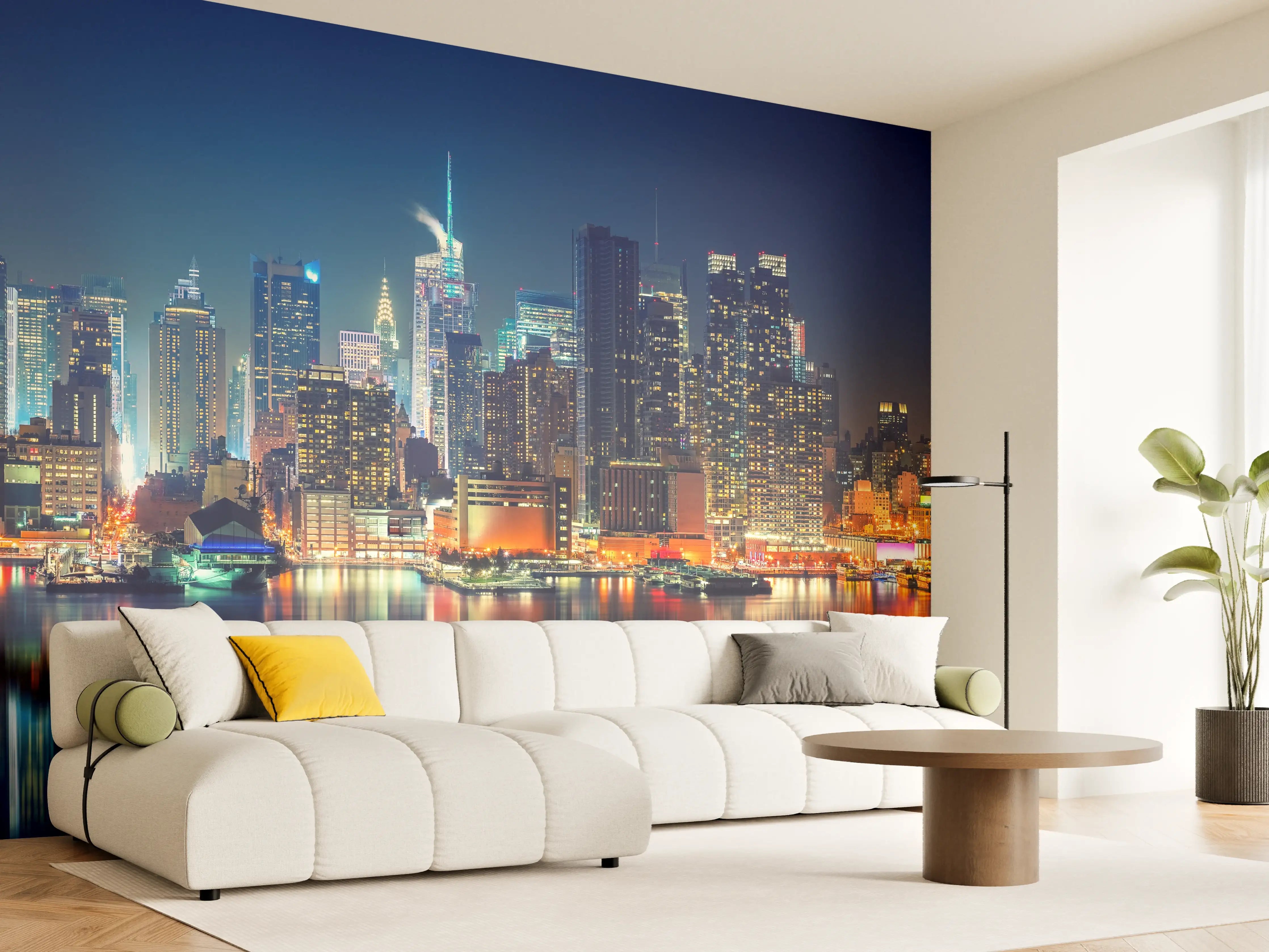 Wandverkleidung Wohnzimmer - Nachtgrau leuchtende Skyline