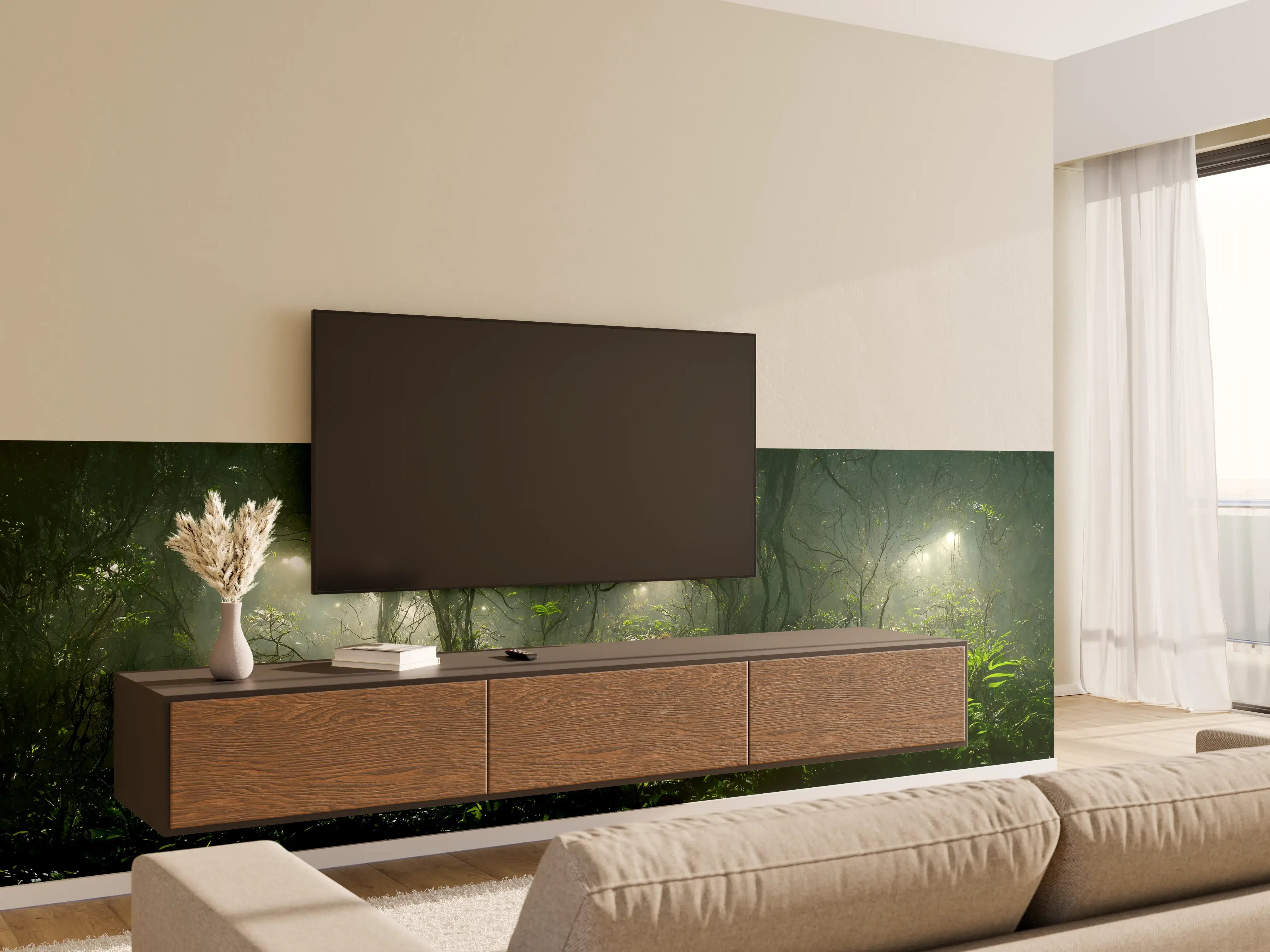 Wandverkleidung Wohnzimmer - Nachtlandschaft des Dschungels