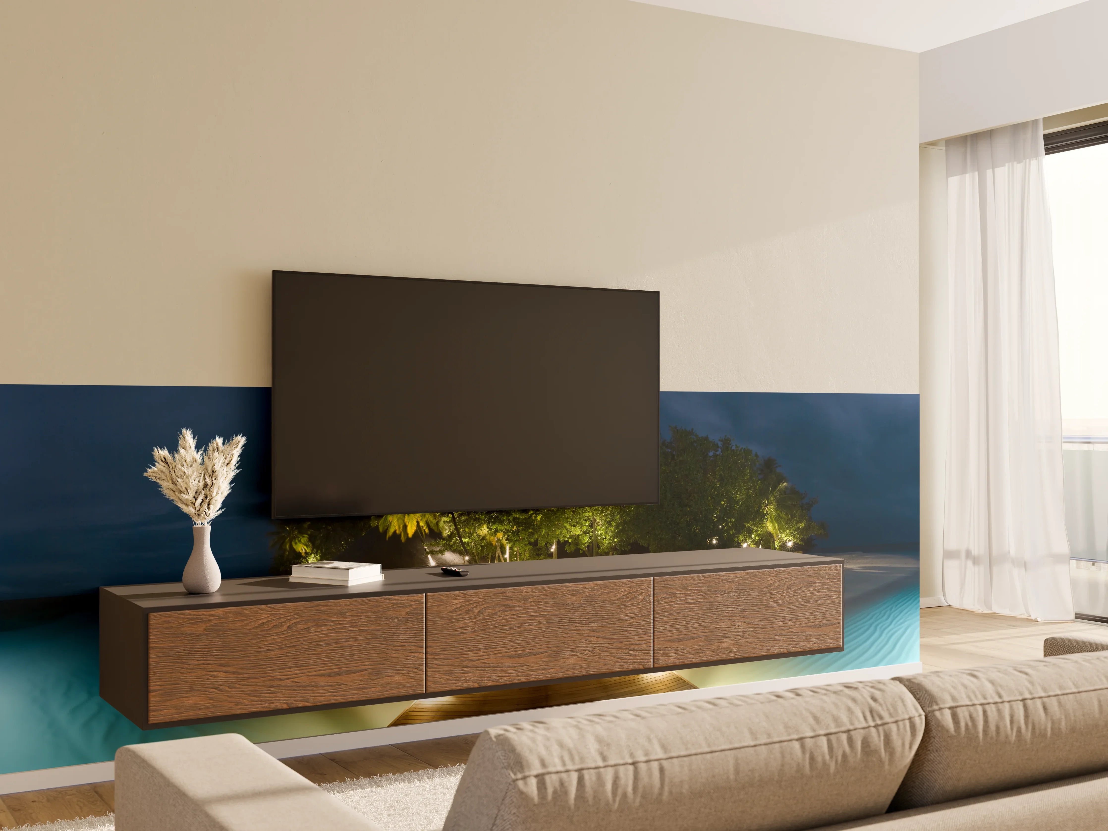 Wandverkleidung Wohnzimmer - Nachtpanorama von Ihuru Island