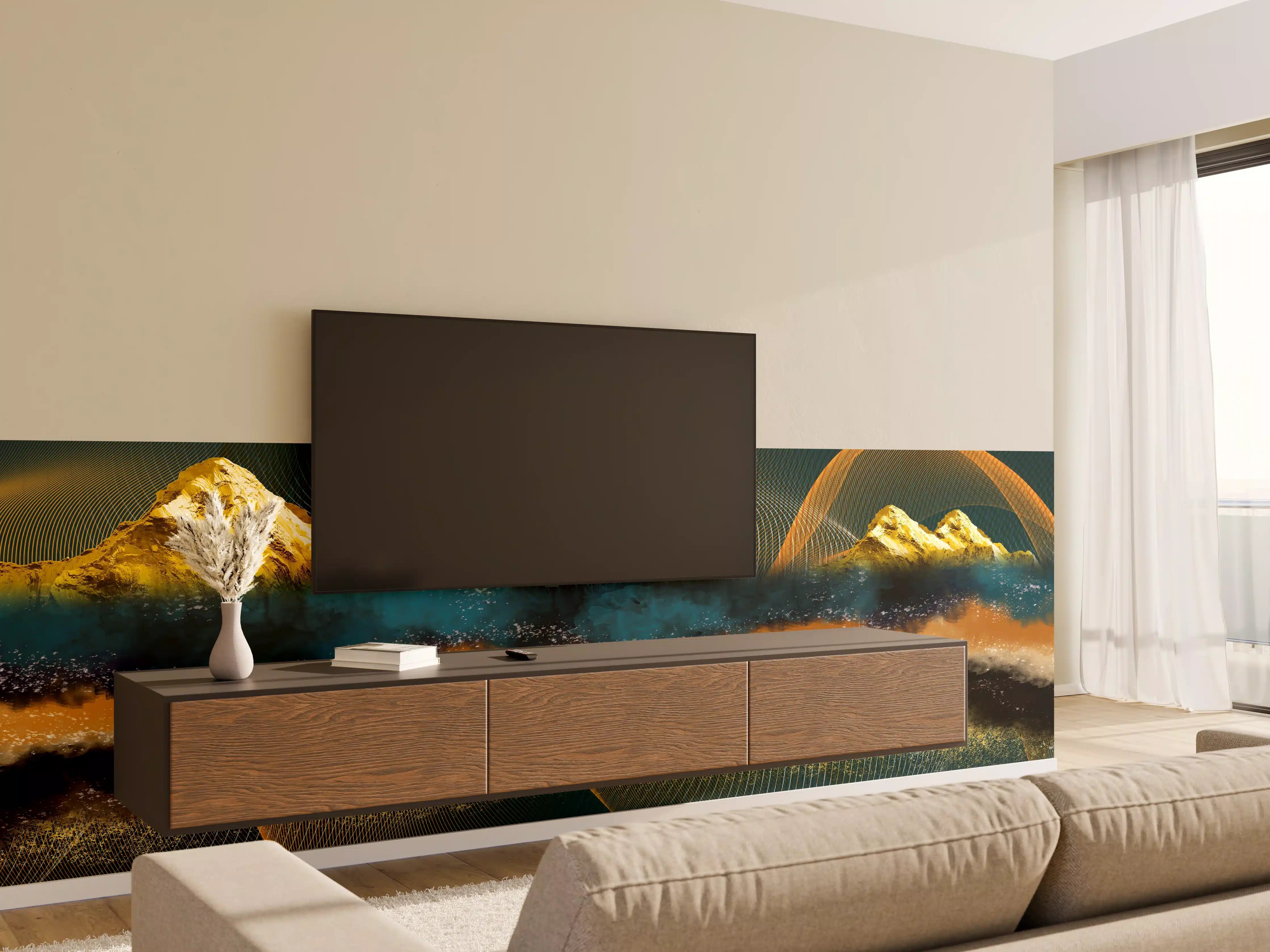 Wandverkleidung Wohnzimmer - Nächtlicher Anblick - Zeichnung