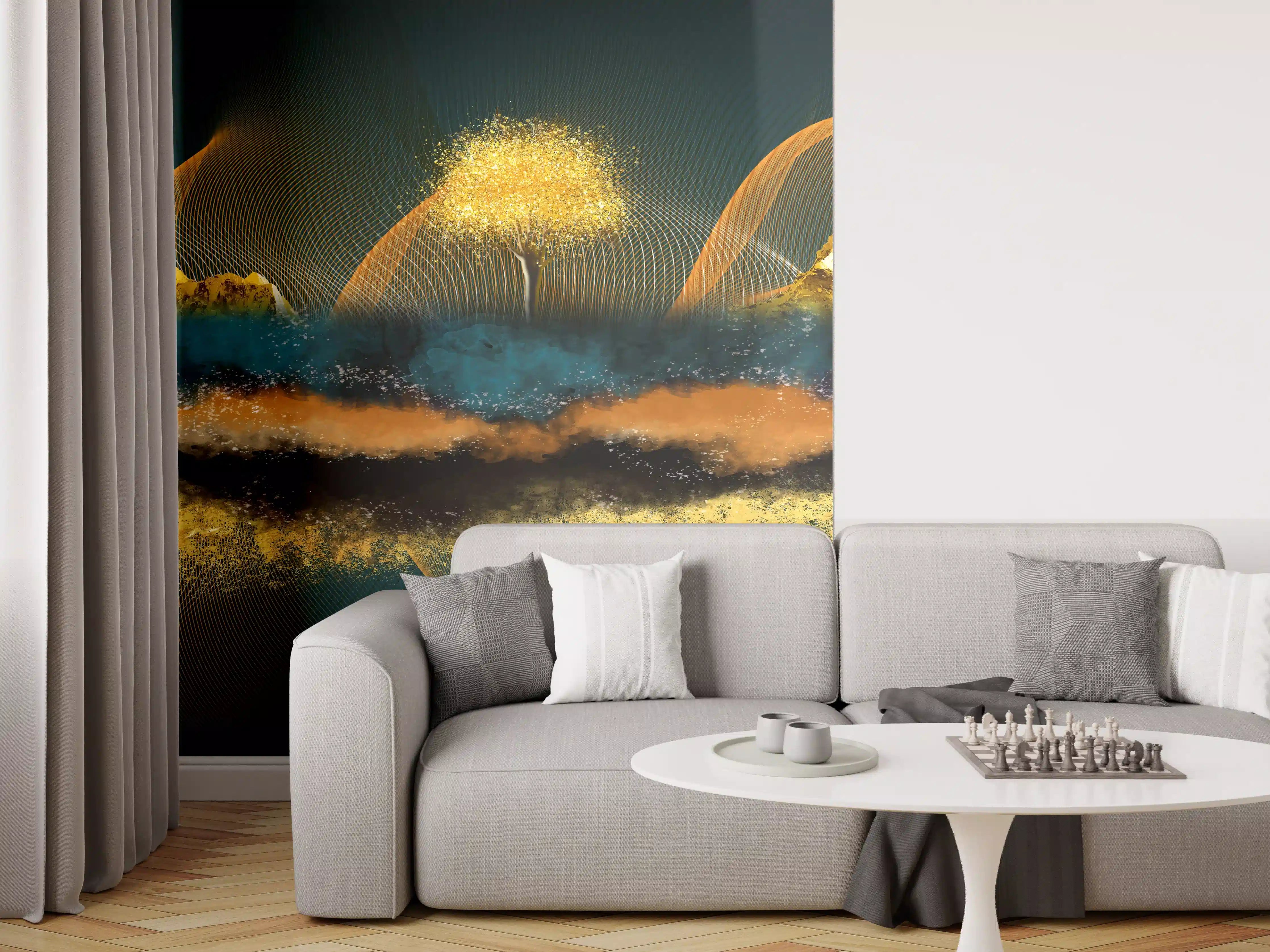 Wandverkleidung Wohnzimmer - Nächtlicher Anblick - Zeichnung