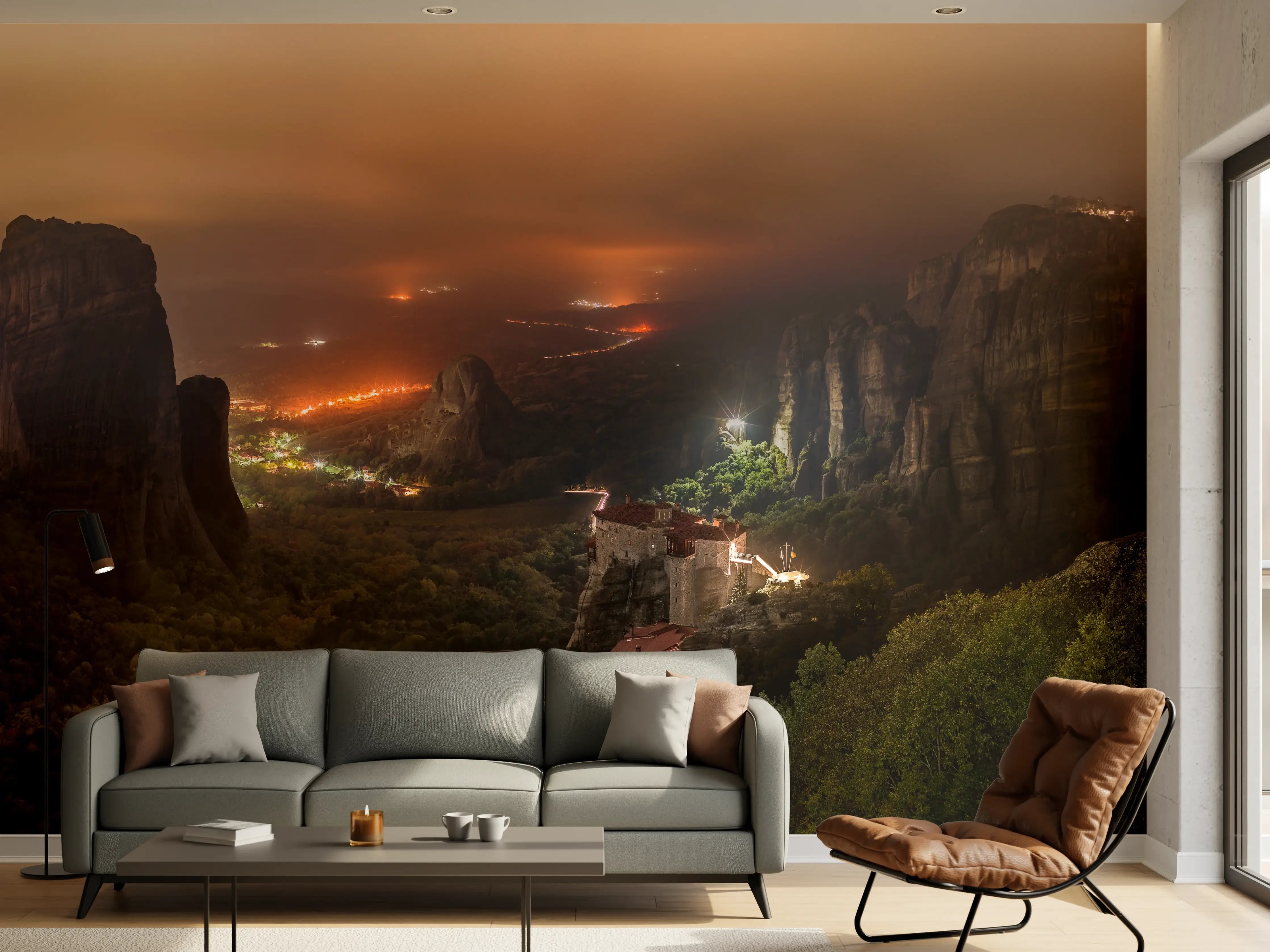 Wandverkleidung Wohnzimmer - Nächtlicher Blick auf Meteora Berge