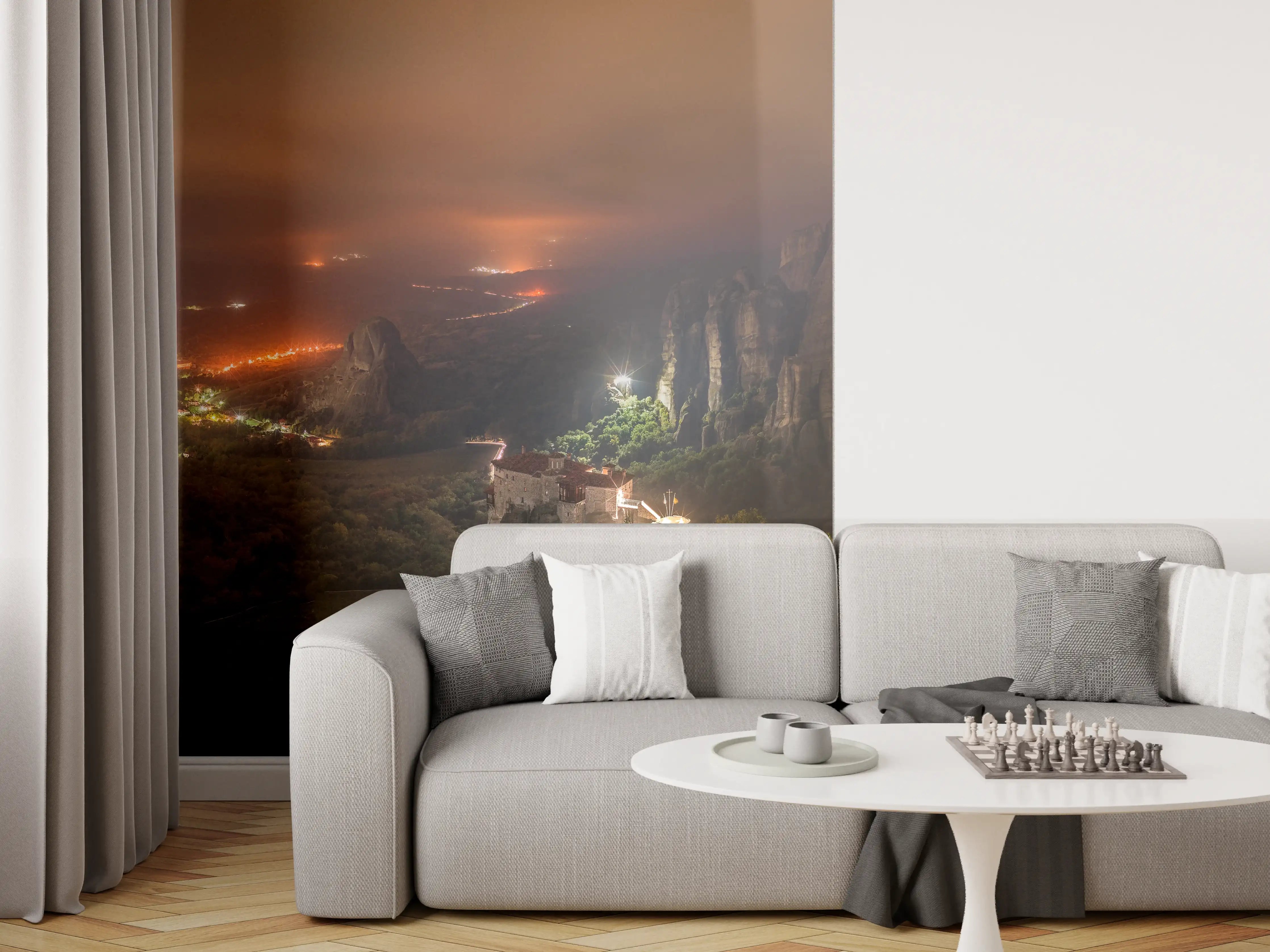 Wandverkleidung Wohnzimmer - Nächtlicher Blick auf Meteora Berge