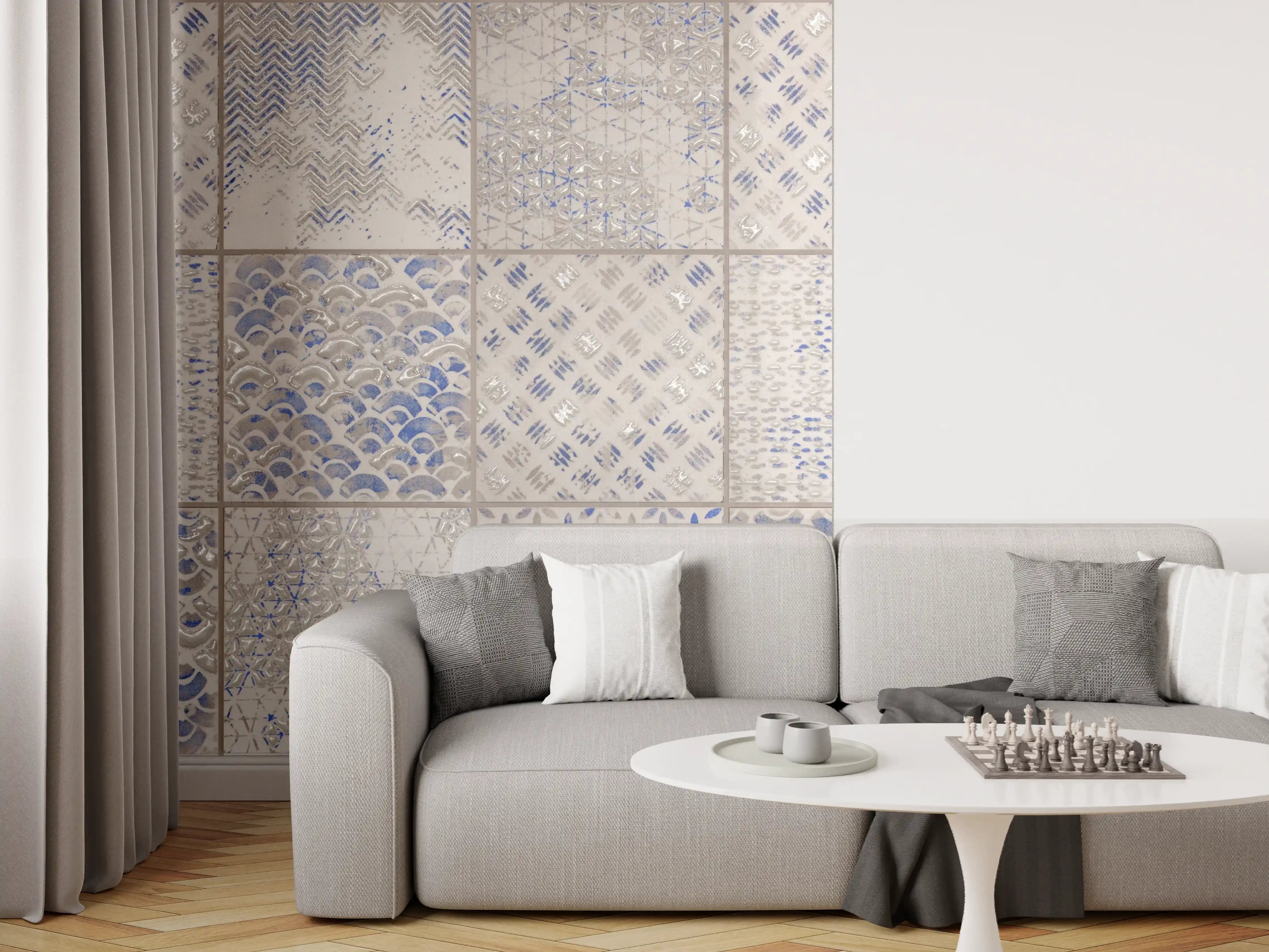 Wandverkleidung Wohnzimmer - Nahtlose Vintage Retro Fliesen