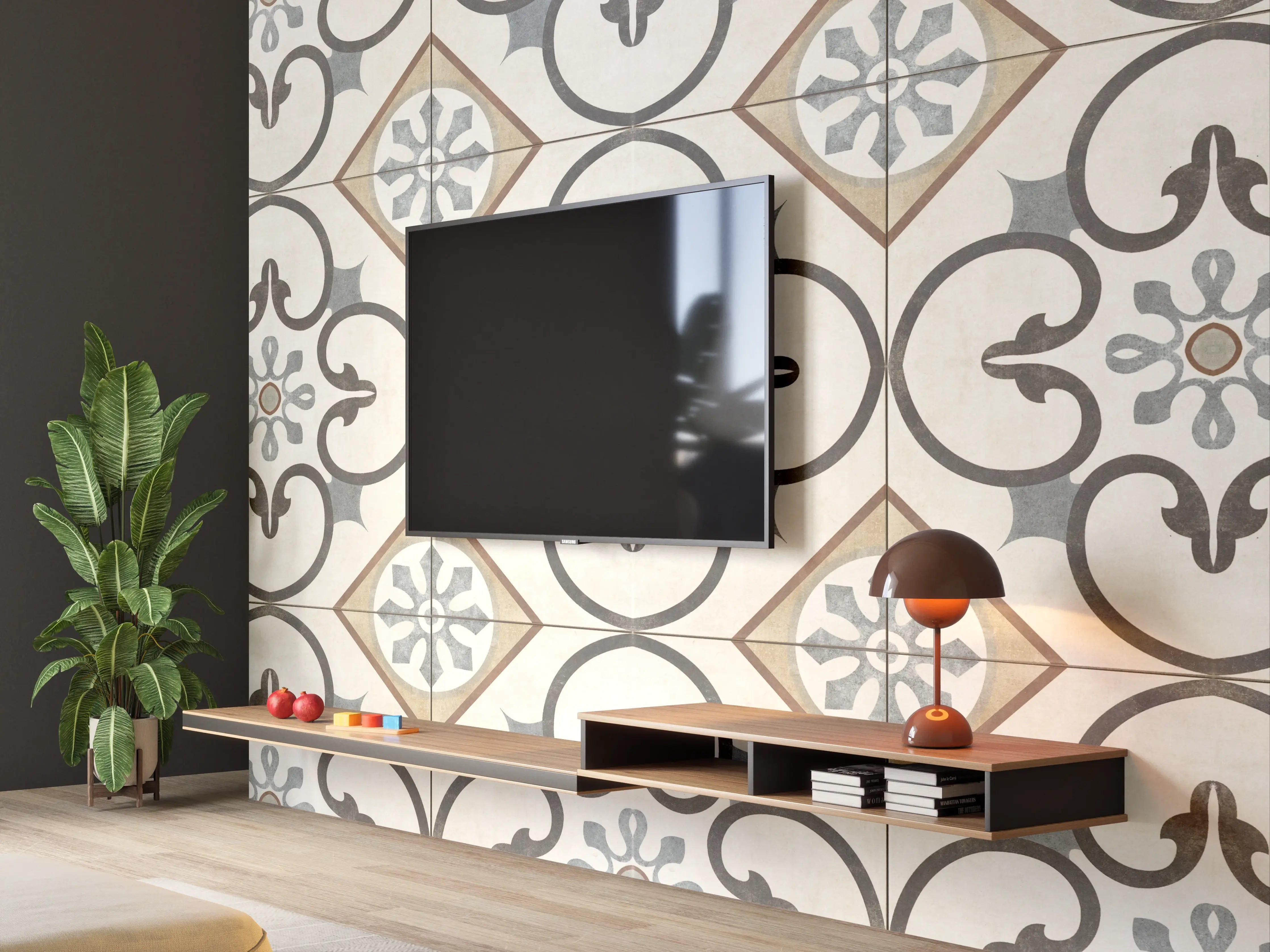 Wandverkleidung Wohnzimmer - Nahtlose beige graue Fliesen