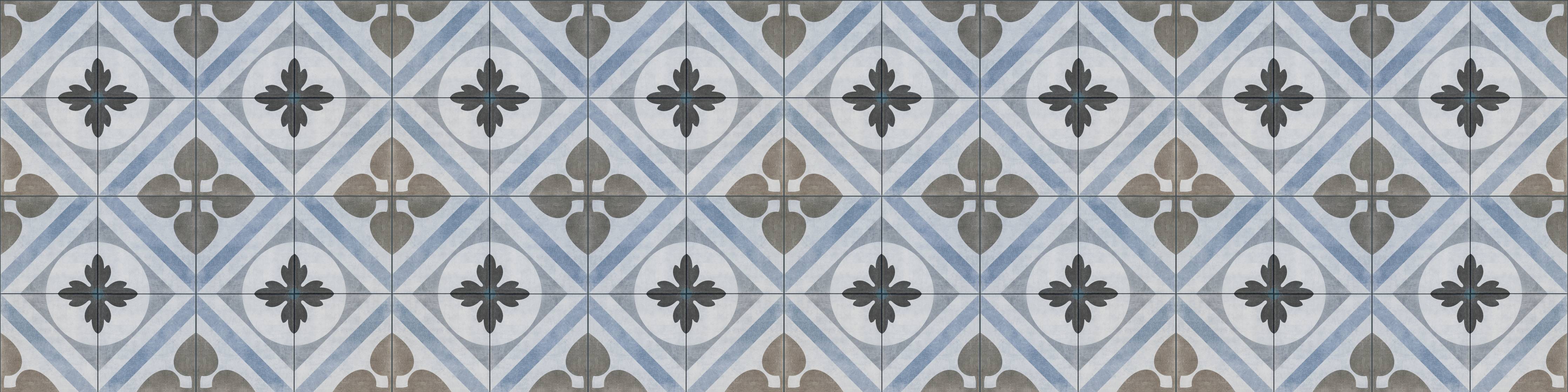 Wandverkleidung Wohnzimmer-Nahtlose blau weiß graue vintage Fliesen