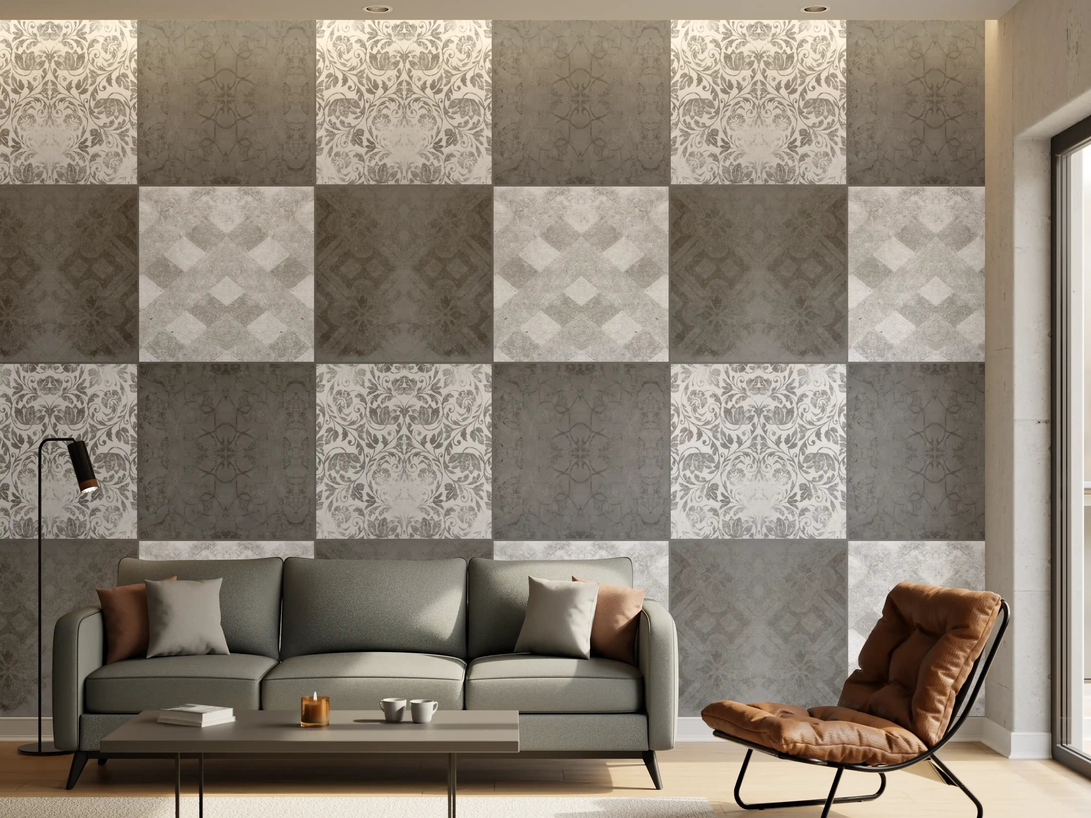 Wandverkleidung Wohnzimmer - Nahtlose dunkle Vintage Fliesen