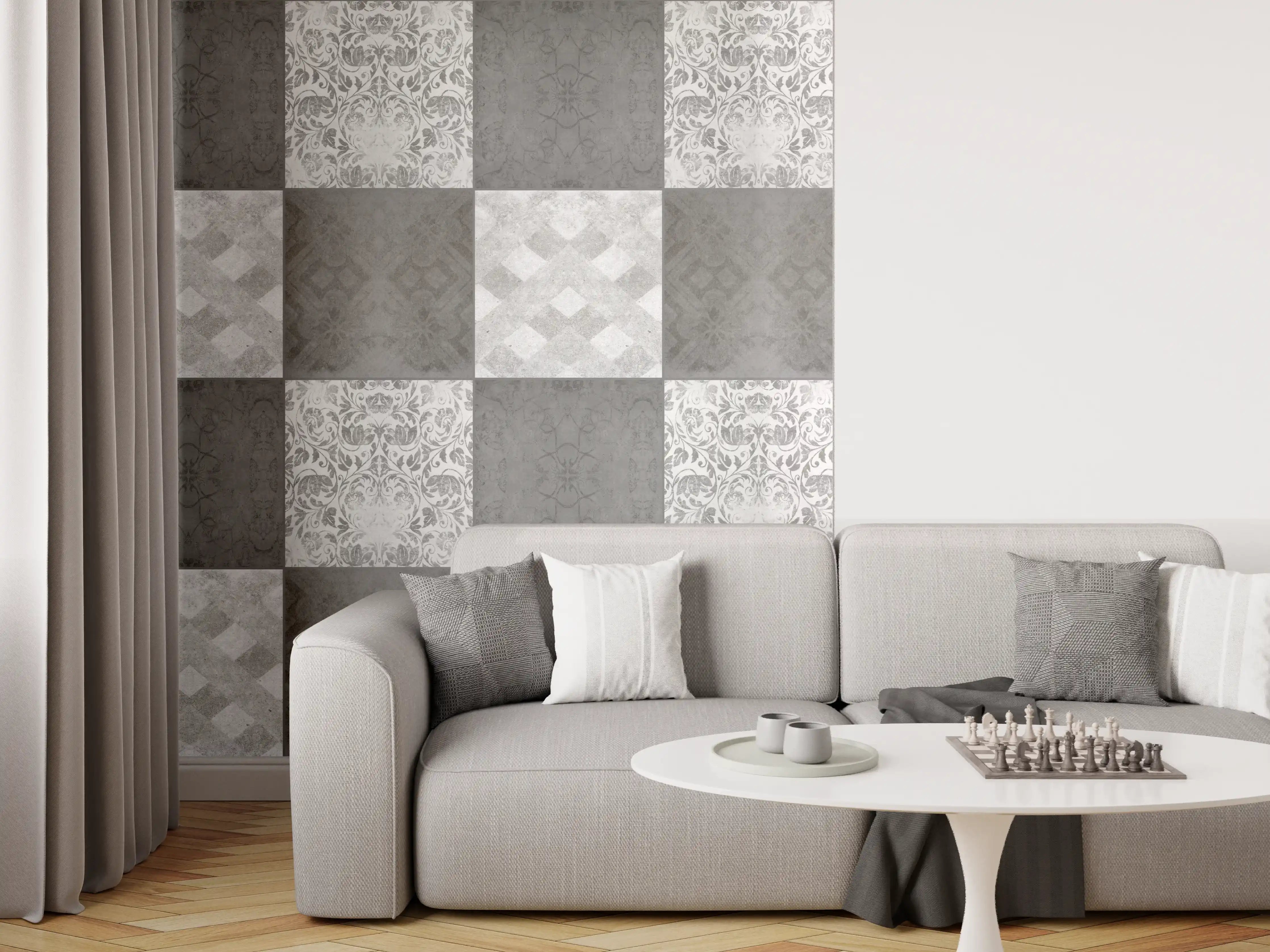 Wandverkleidung Wohnzimmer - Nahtlose dunkle Vintage Fliesen