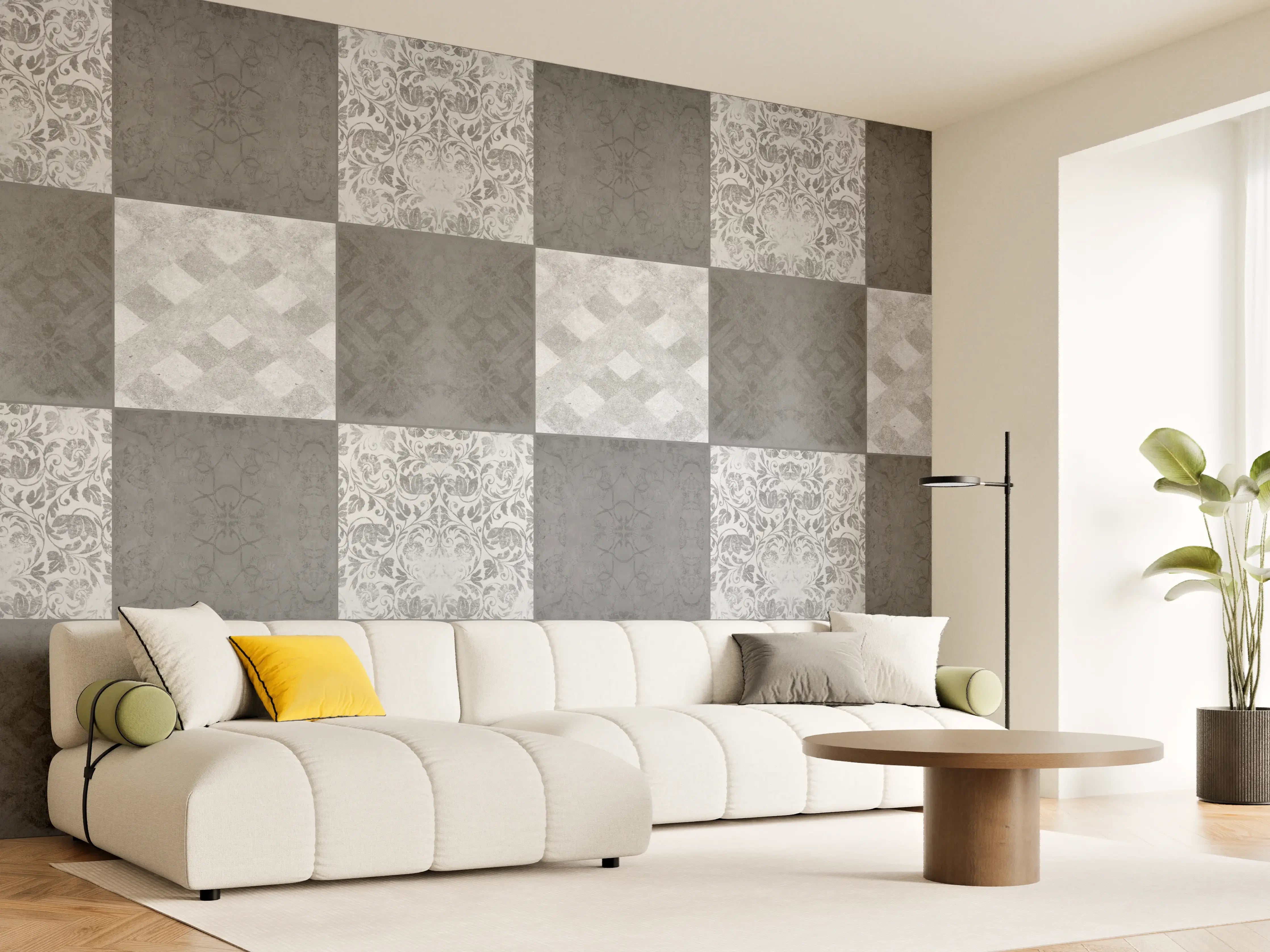 Wandverkleidung Wohnzimmer - Nahtlose dunkle Vintage Fliesen