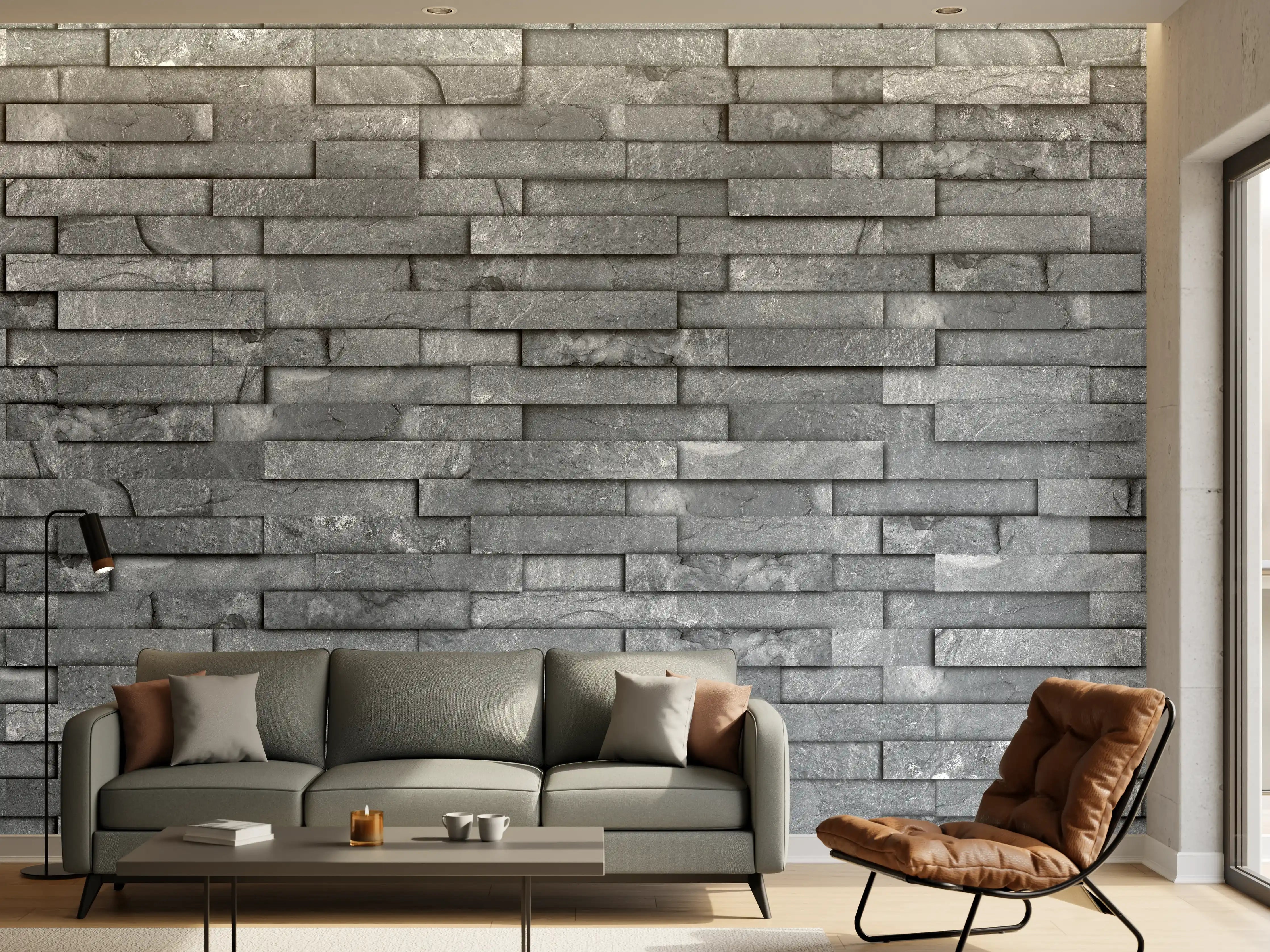 Wandverkleidung Wohnzimmer - Nahtlose graue Schiefersteinwand Textur