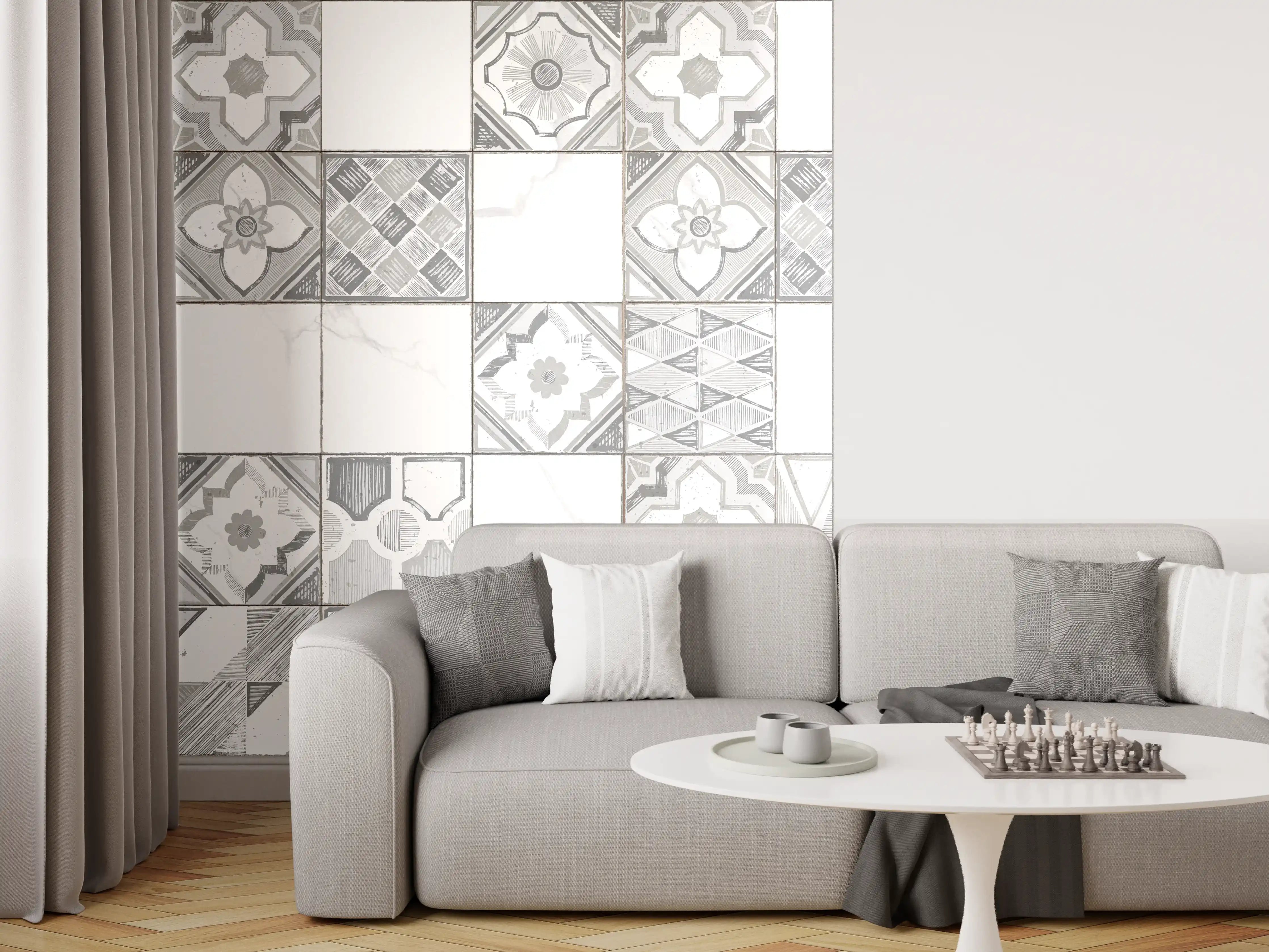 Wandverkleidung Wohnzimmer - Nahtloses monochromes Muster