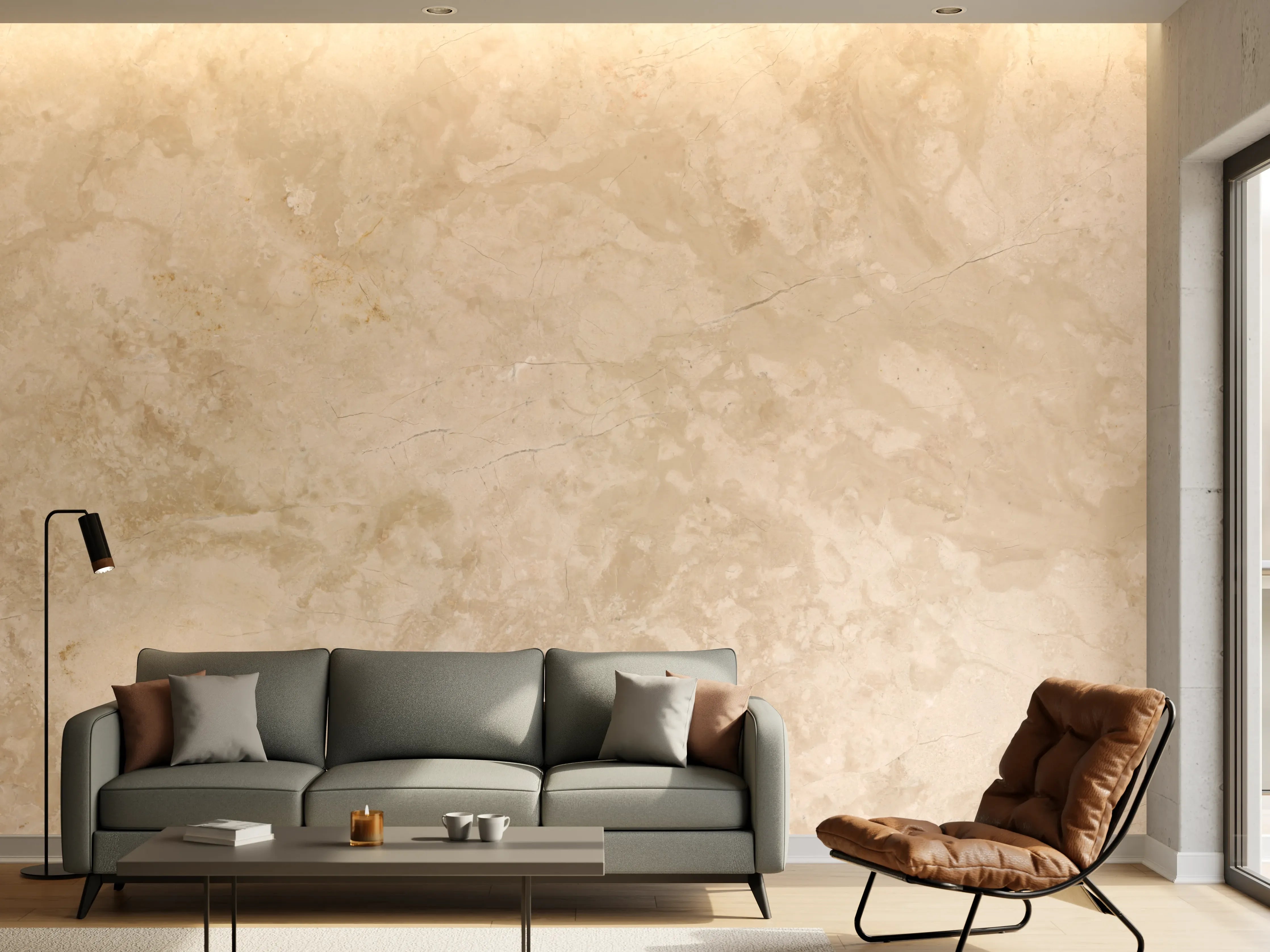 Wandverkleidung Wohnzimmer - Natürliche Beige Marmor Textur
