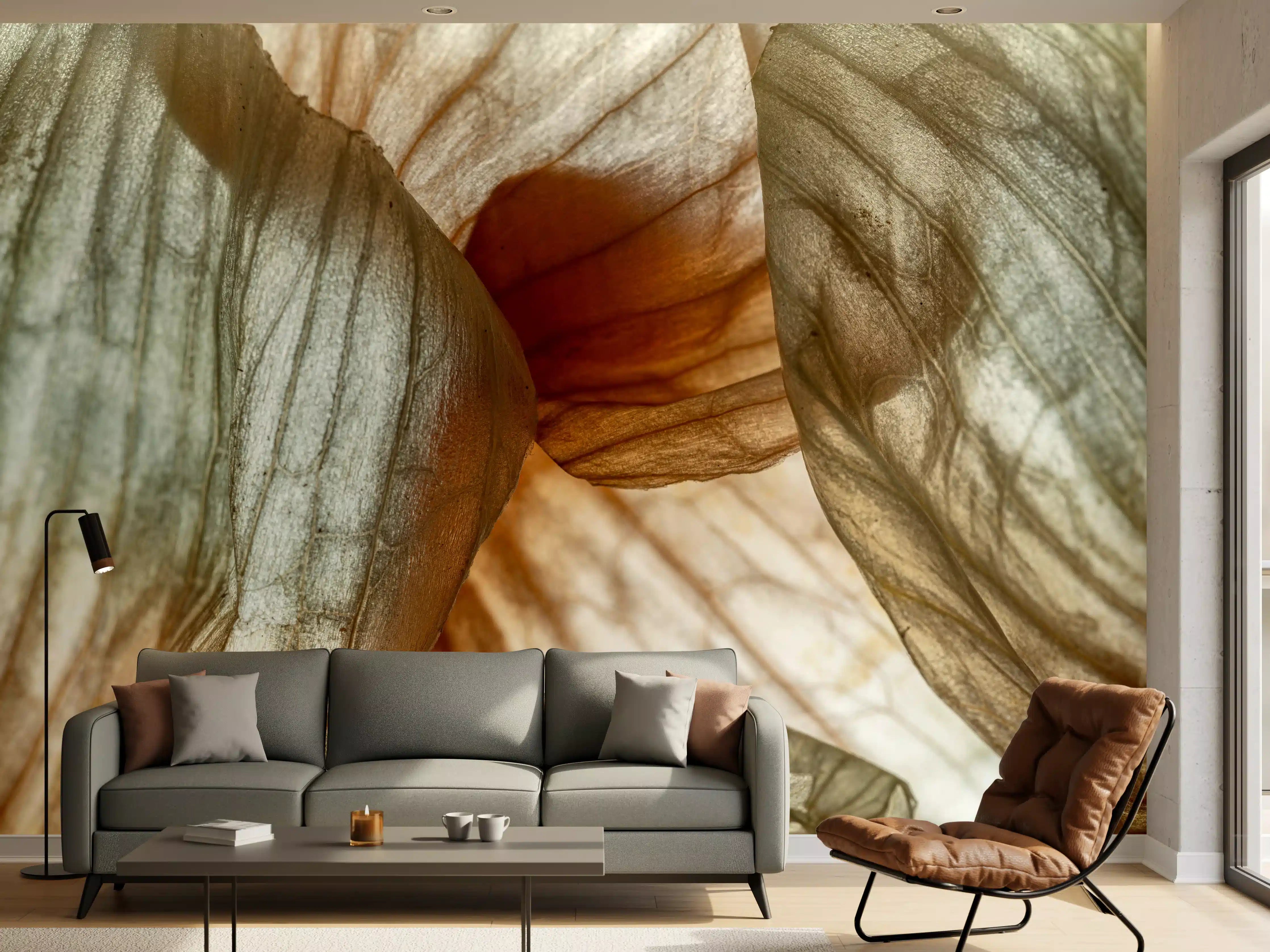 Wandverkleidung Wohnzimmer - Natürliche Blätter-Details