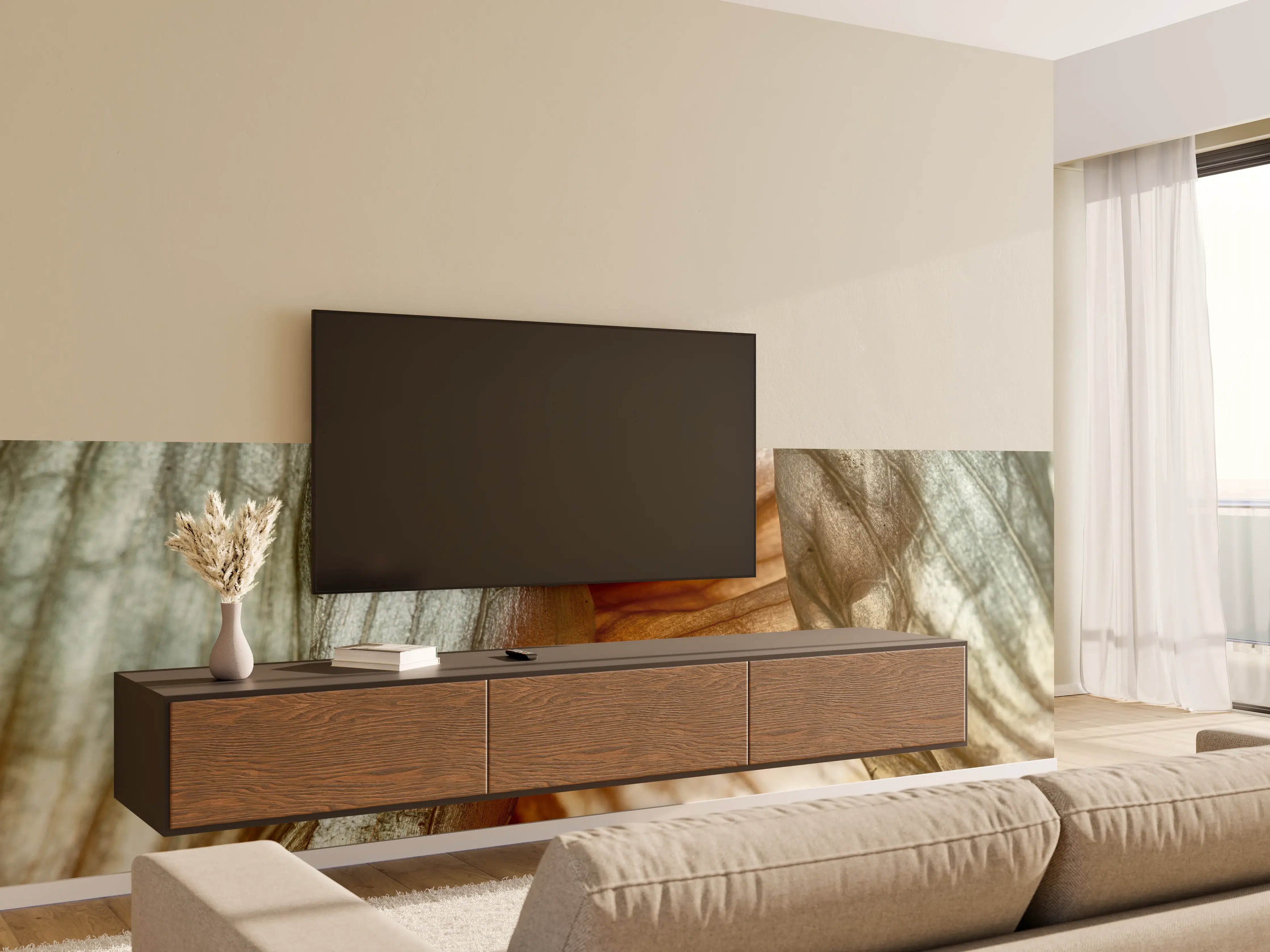Wandverkleidung Wohnzimmer - Natürliche Blätter-Details