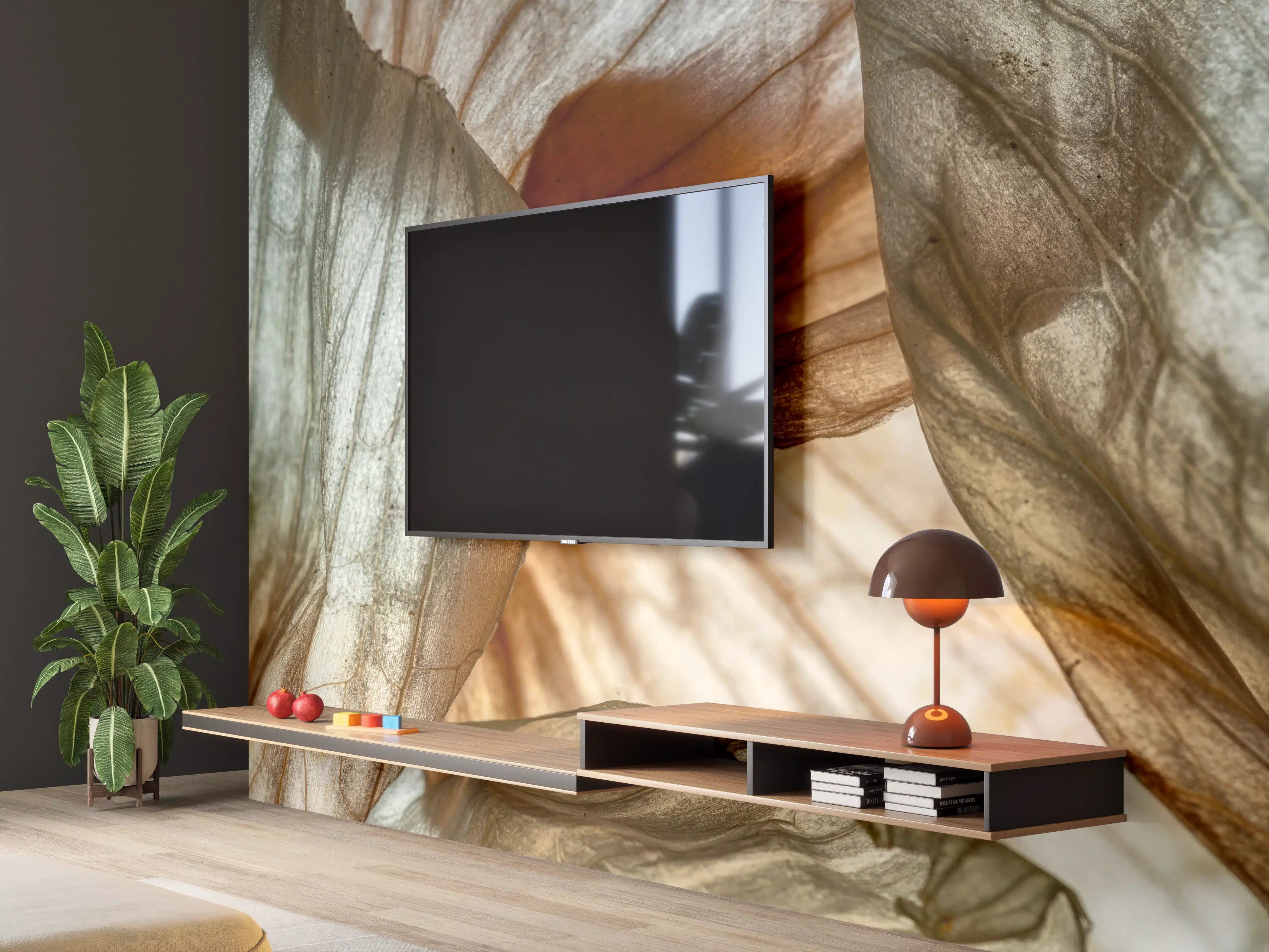 Wandverkleidung Wohnzimmer - Natürliche Blätter-Details