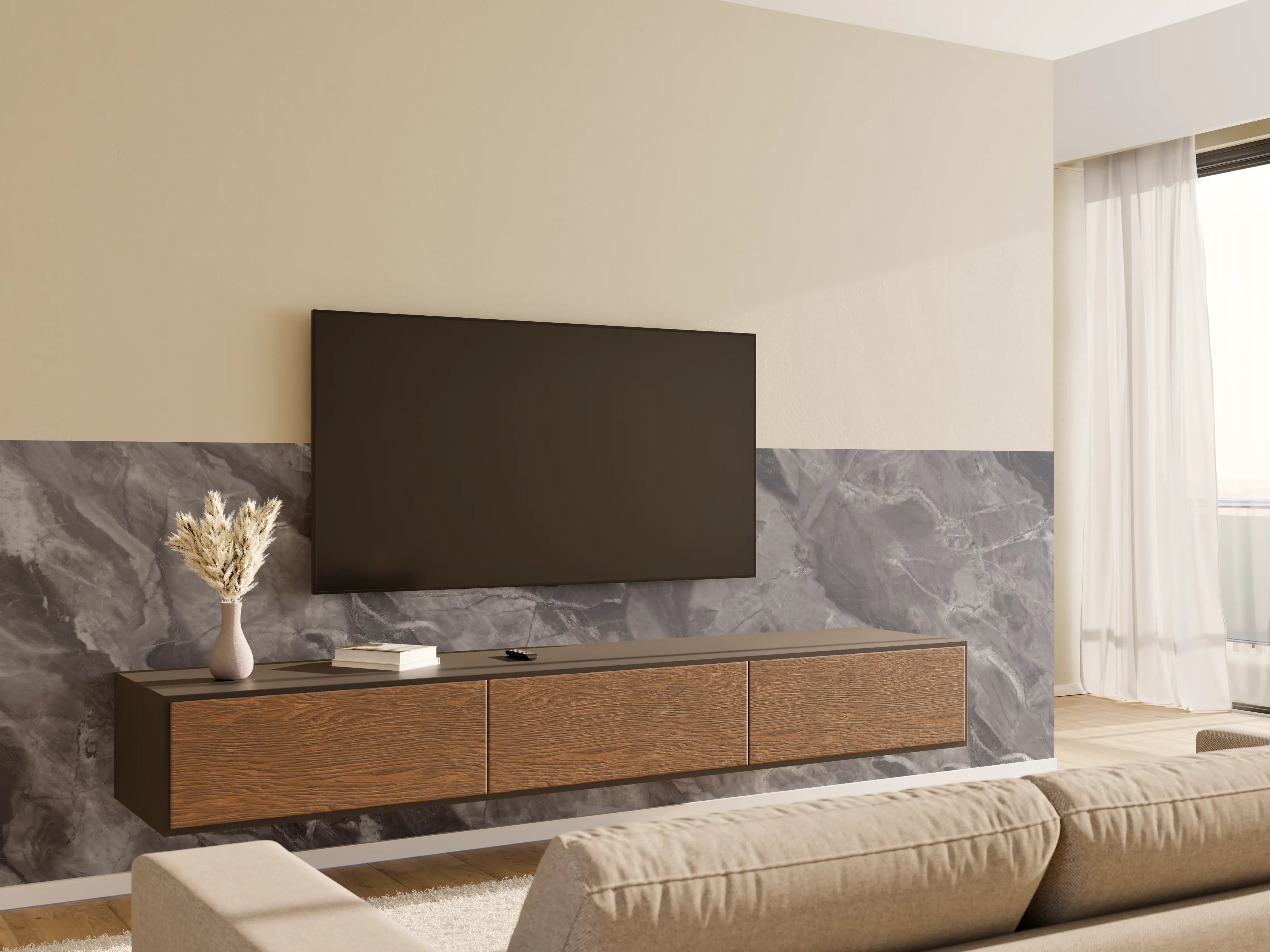 Wandverkleidung Wohnzimmer - Natürliche Breccia-Marmorfliesen