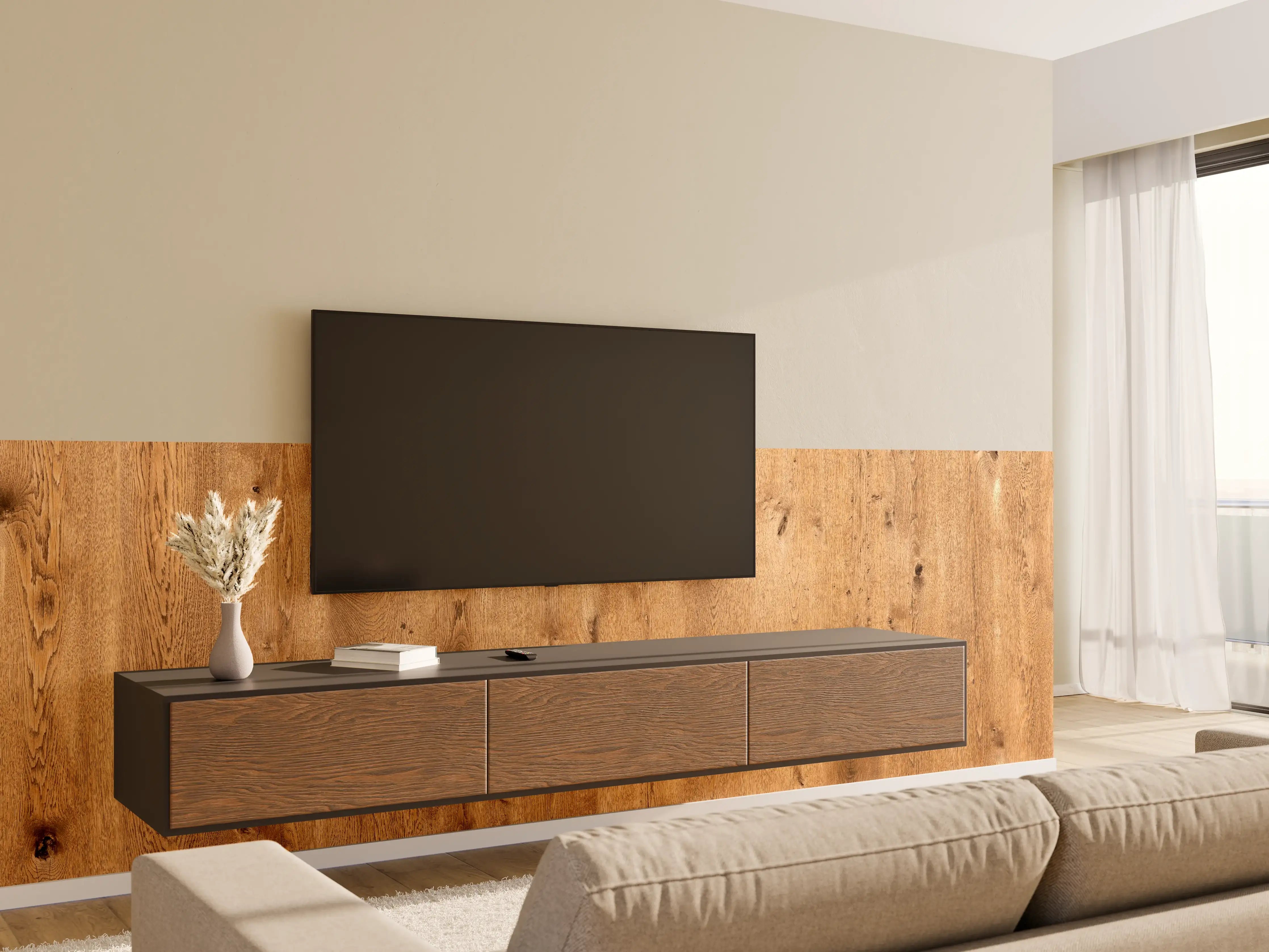 Wandverkleidung Wohnzimmer - Natürliche Eichenholz-Struktur