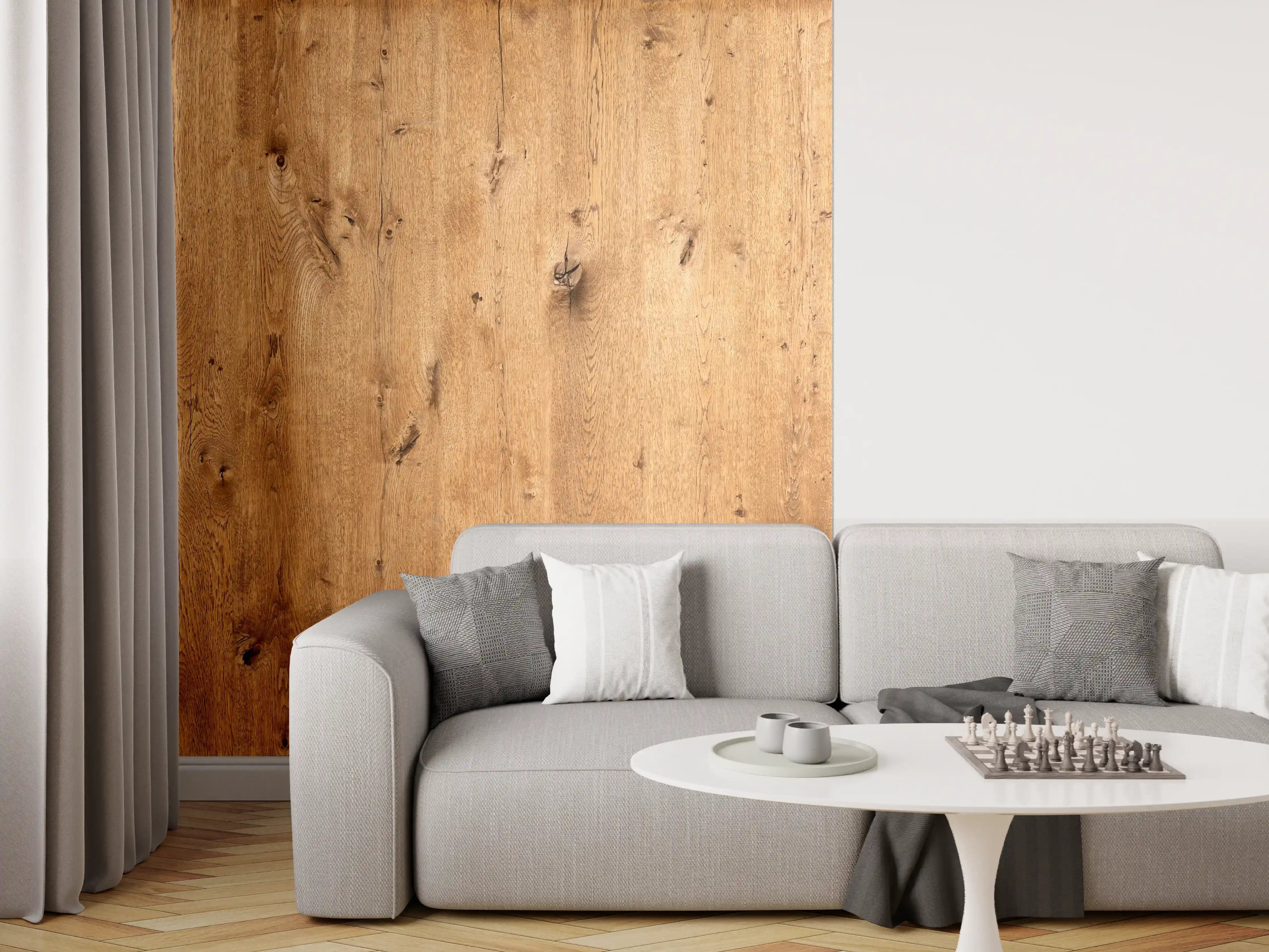 Wandverkleidung Wohnzimmer - Natürliche Eichenholz-Struktur