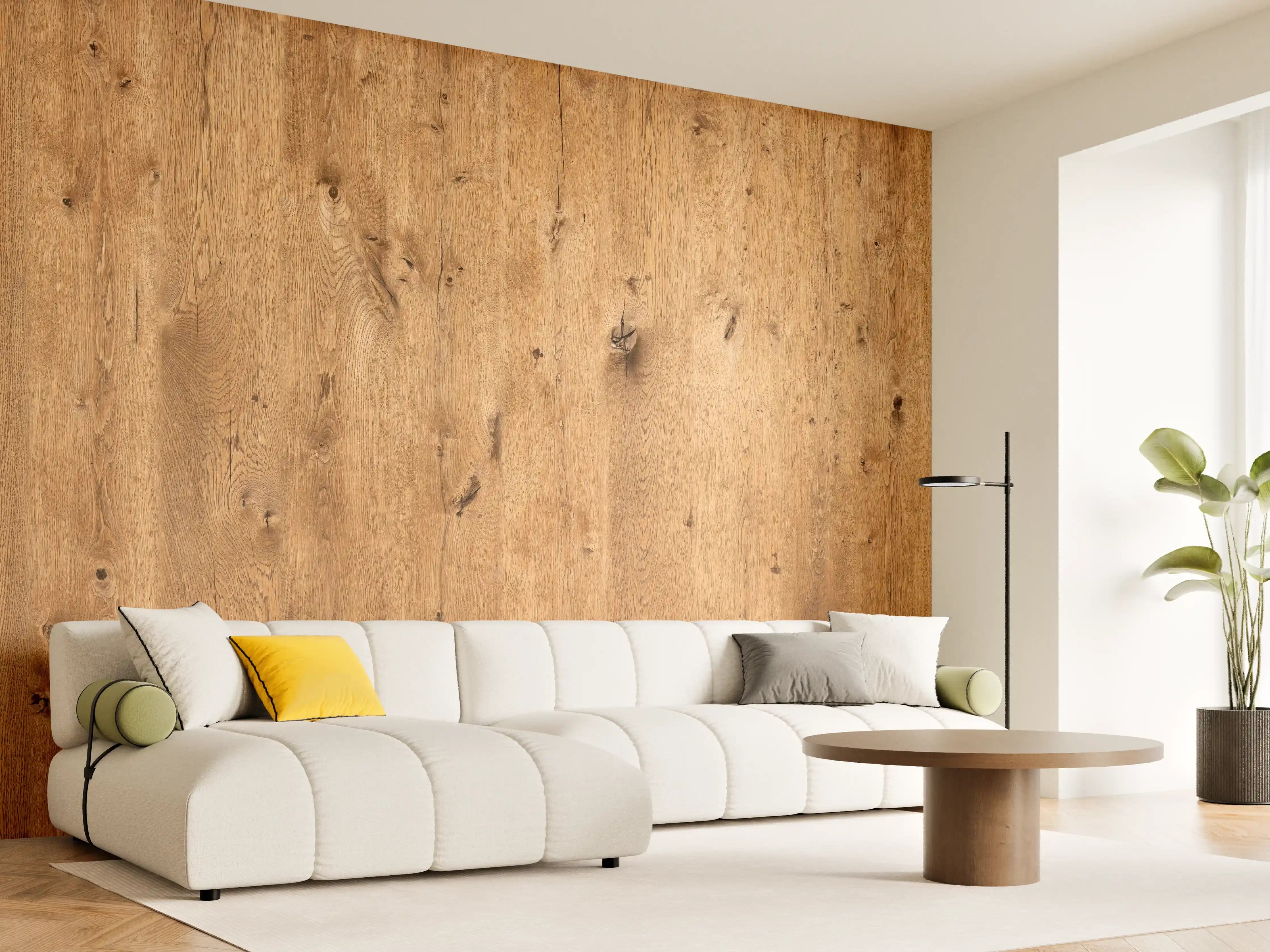 Wandverkleidung Wohnzimmer - Natürliche Eichenholz-Struktur