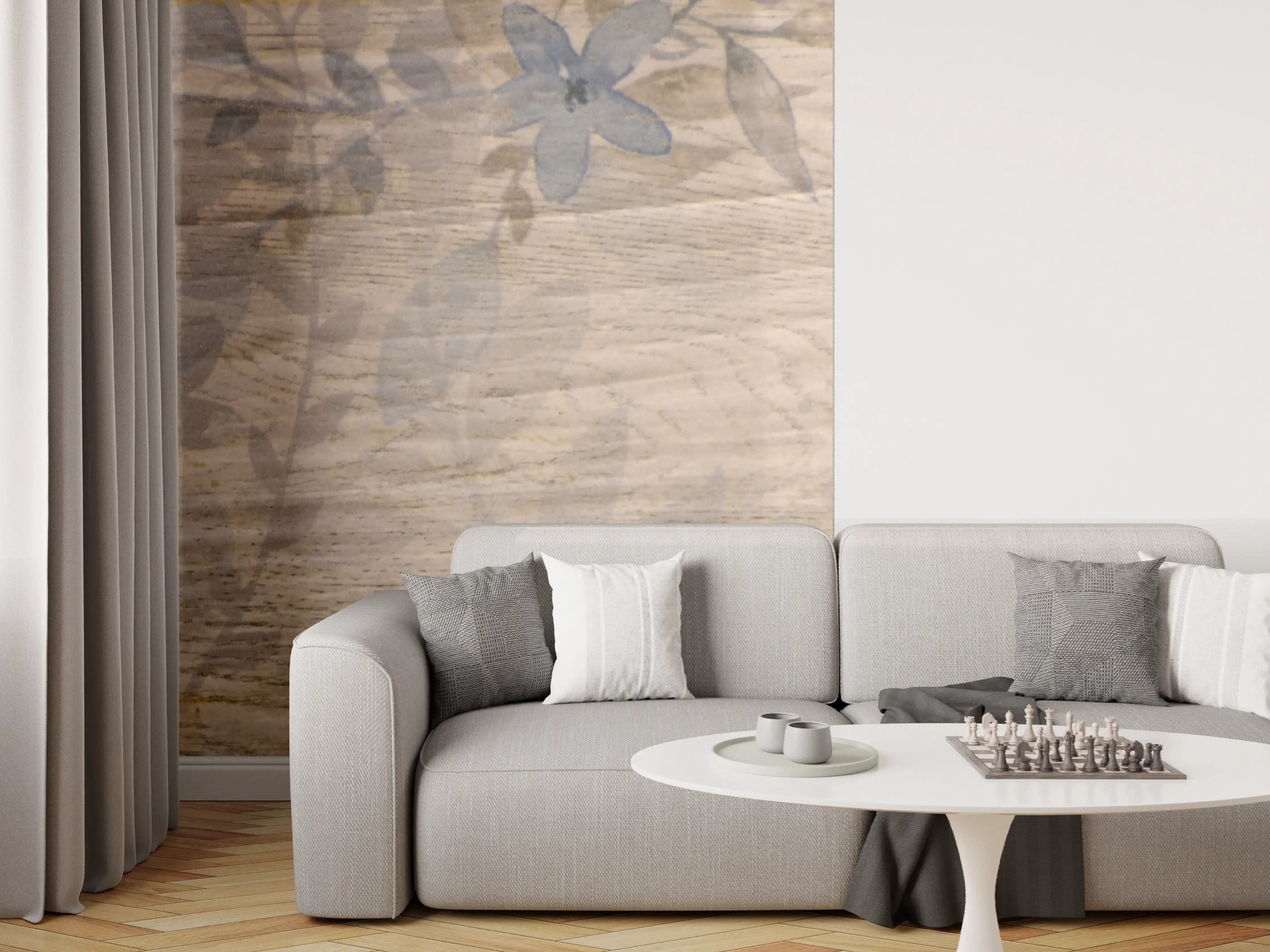 Wandverkleidung Wohnzimmer - Natürliche Holzhintergrund mit Pflanzenmuster