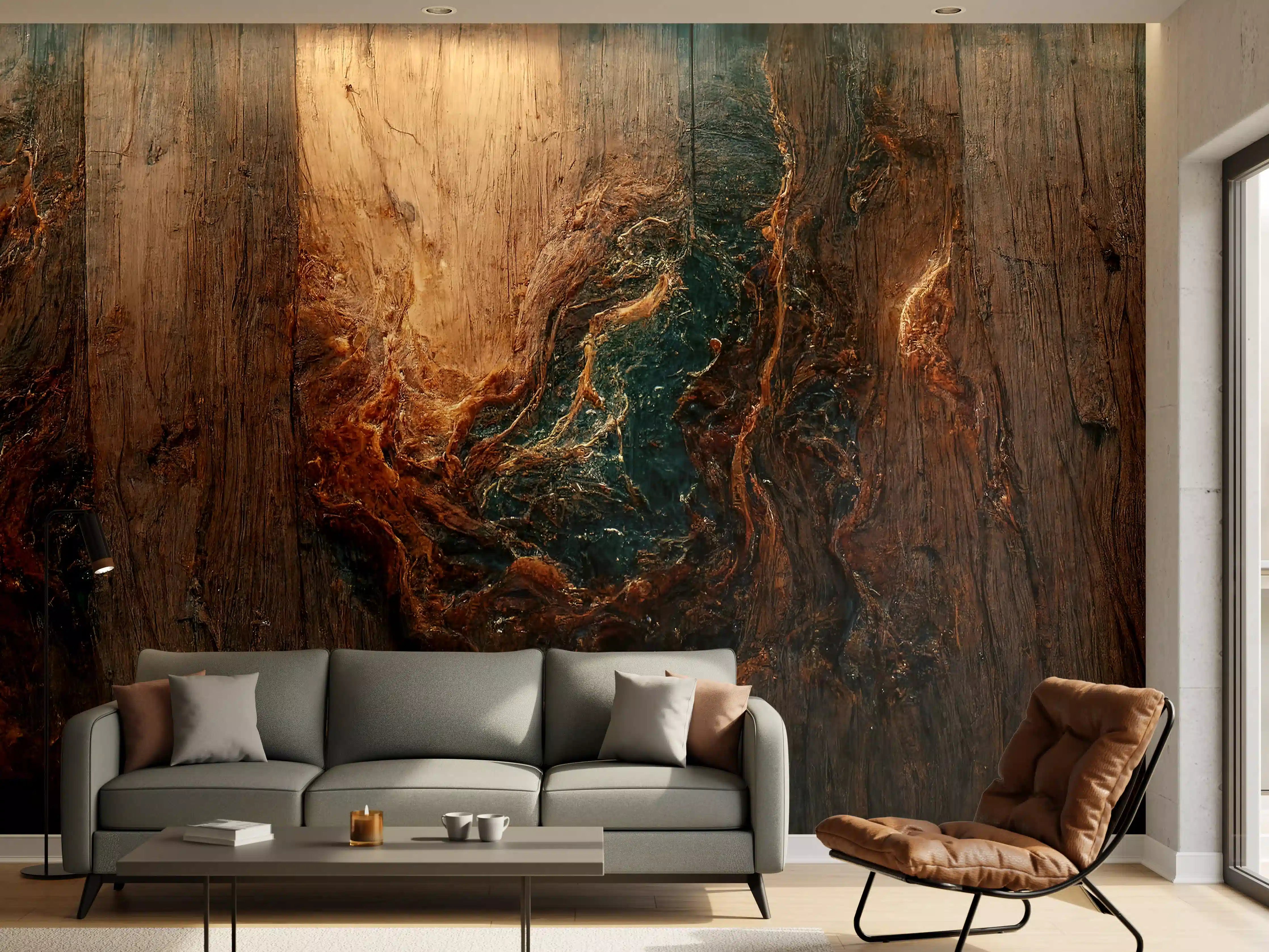 Wandverkleidung Wohnzimmer - Natürliche Holzmaserung mit einzigartigem Muster