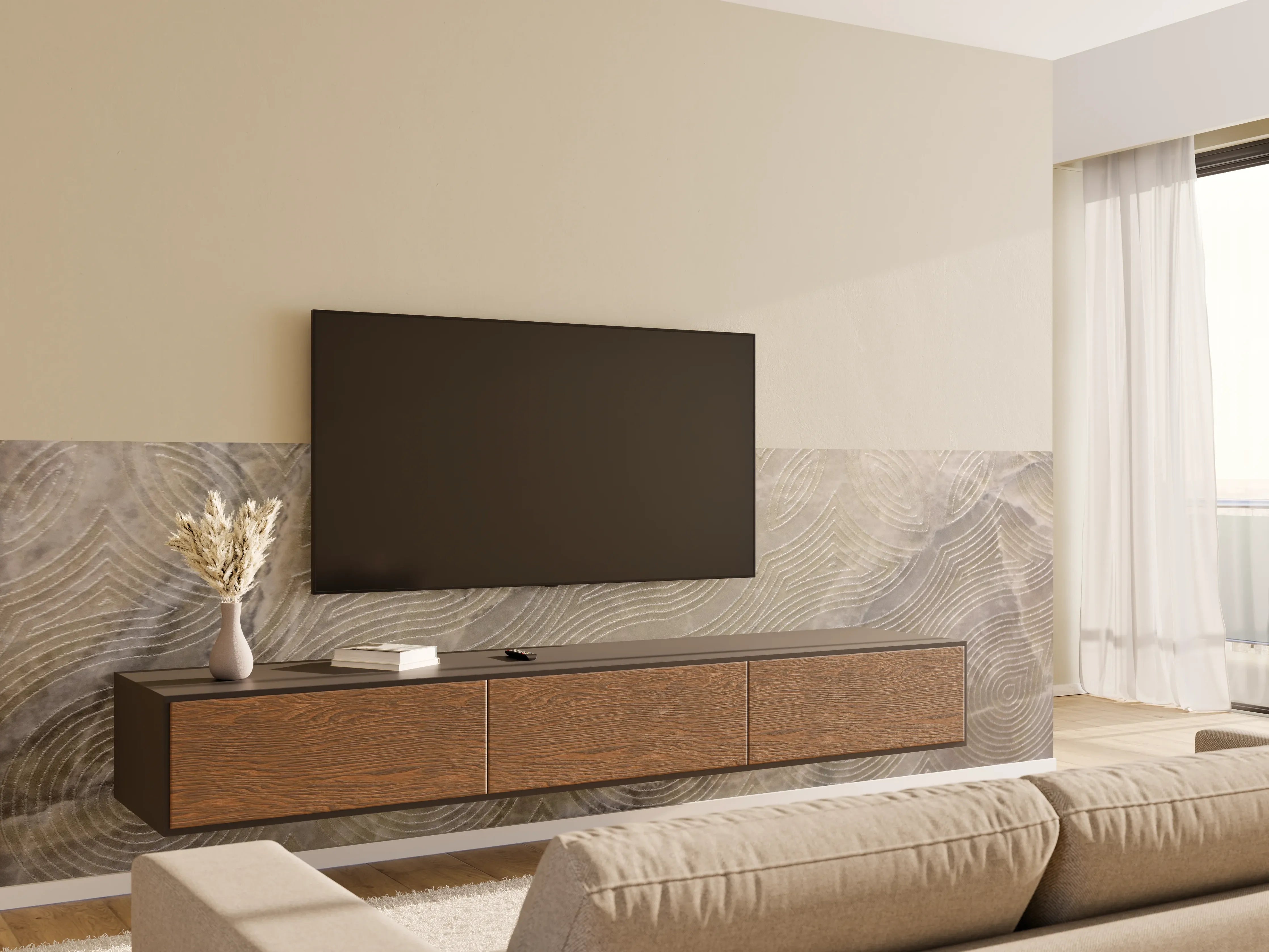 Wandverkleidung Wohnzimmer - Natürliche Holzmuster Wanddekoration